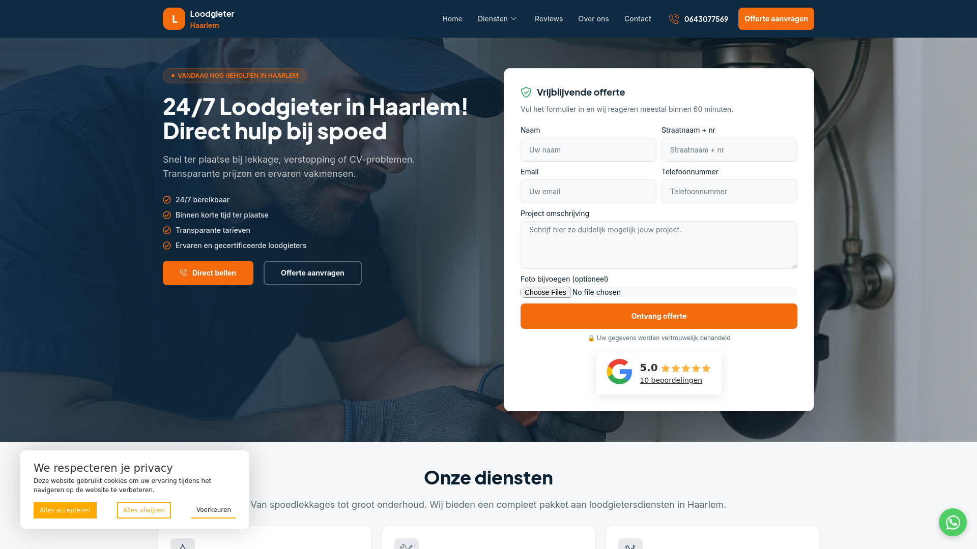 website screenshot of https://loodgieterhaarlem-rioolontstoppen.nl/