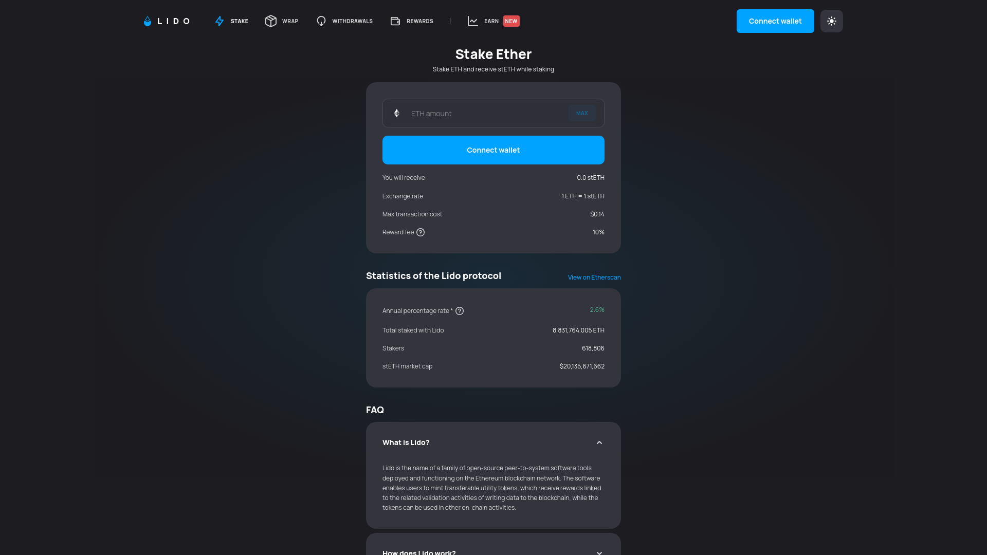 website screenshot of https://lido.fi-main.at