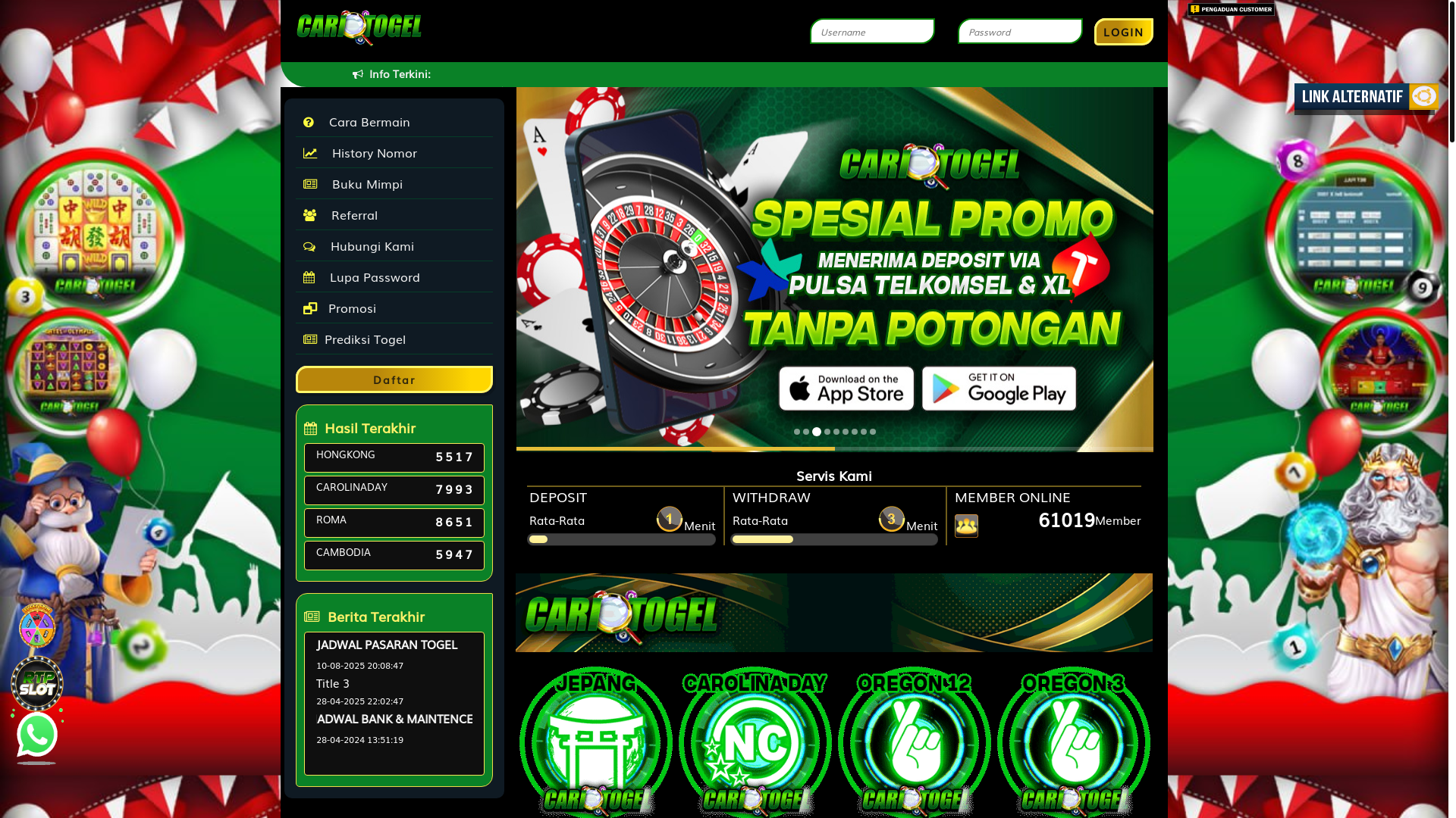 website screenshot of https://caritogel45.com/