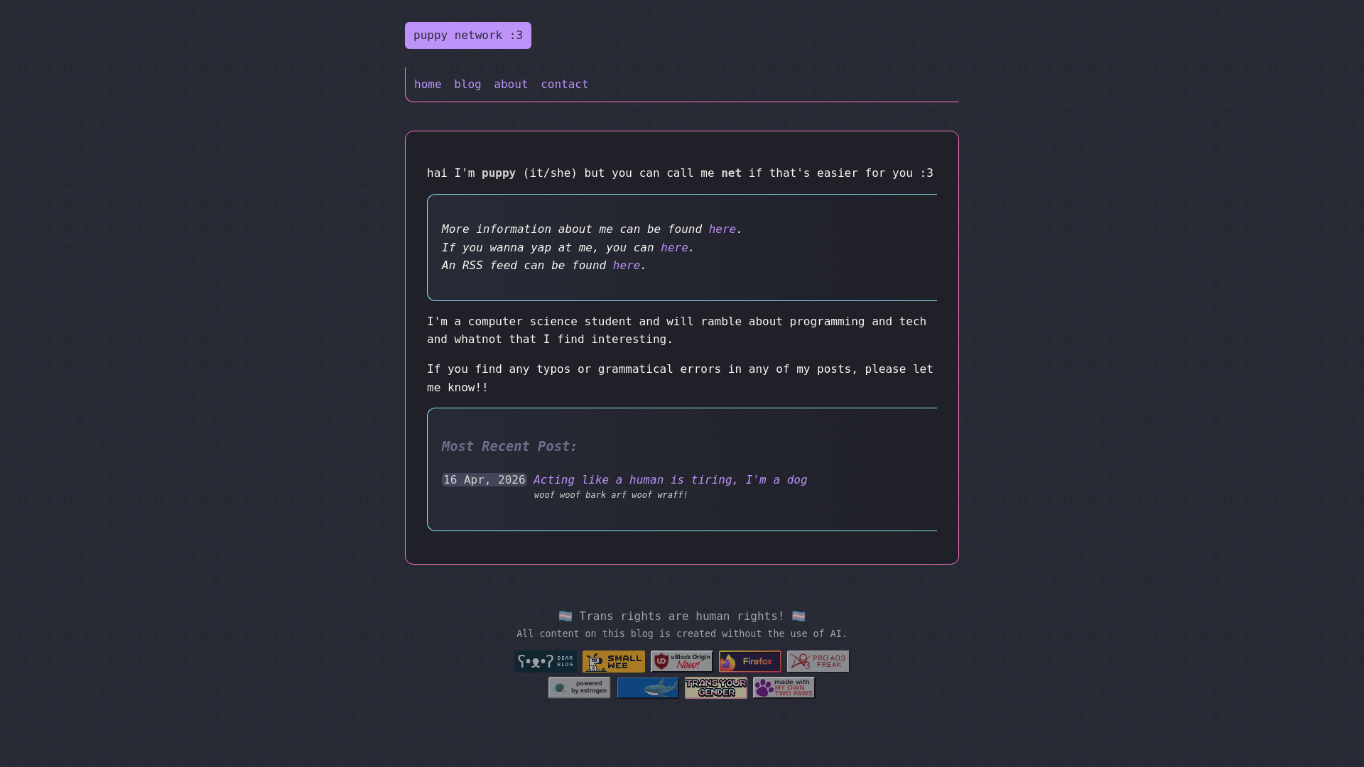 website screenshot of https://puppynet.work/