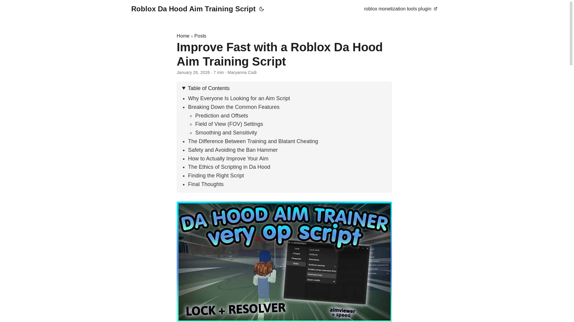 website screenshot of https://roblox-da-hood-aim-training-script.pages.dev/