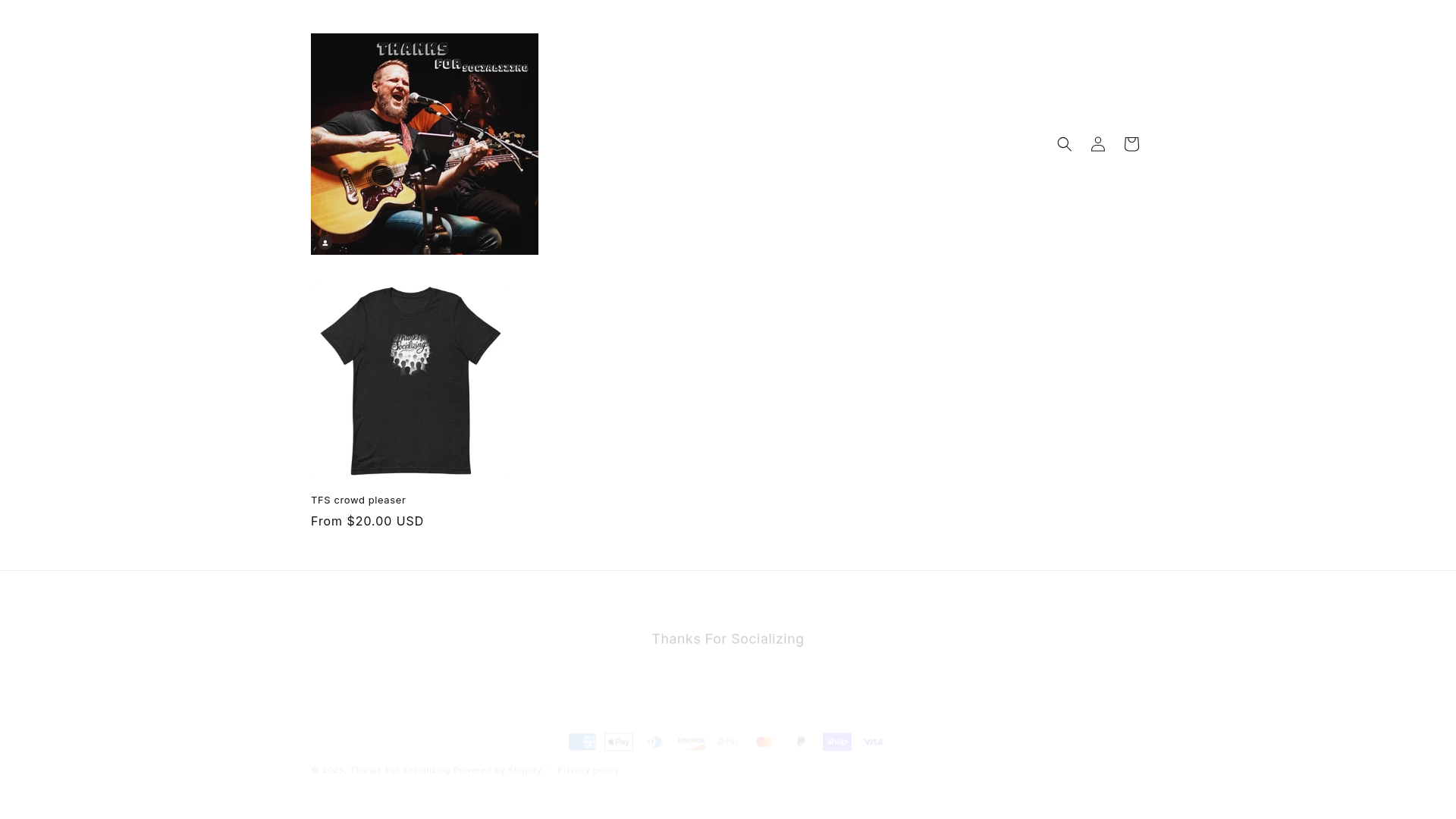 website screenshot of https://thanksforsocializingmerch.com/