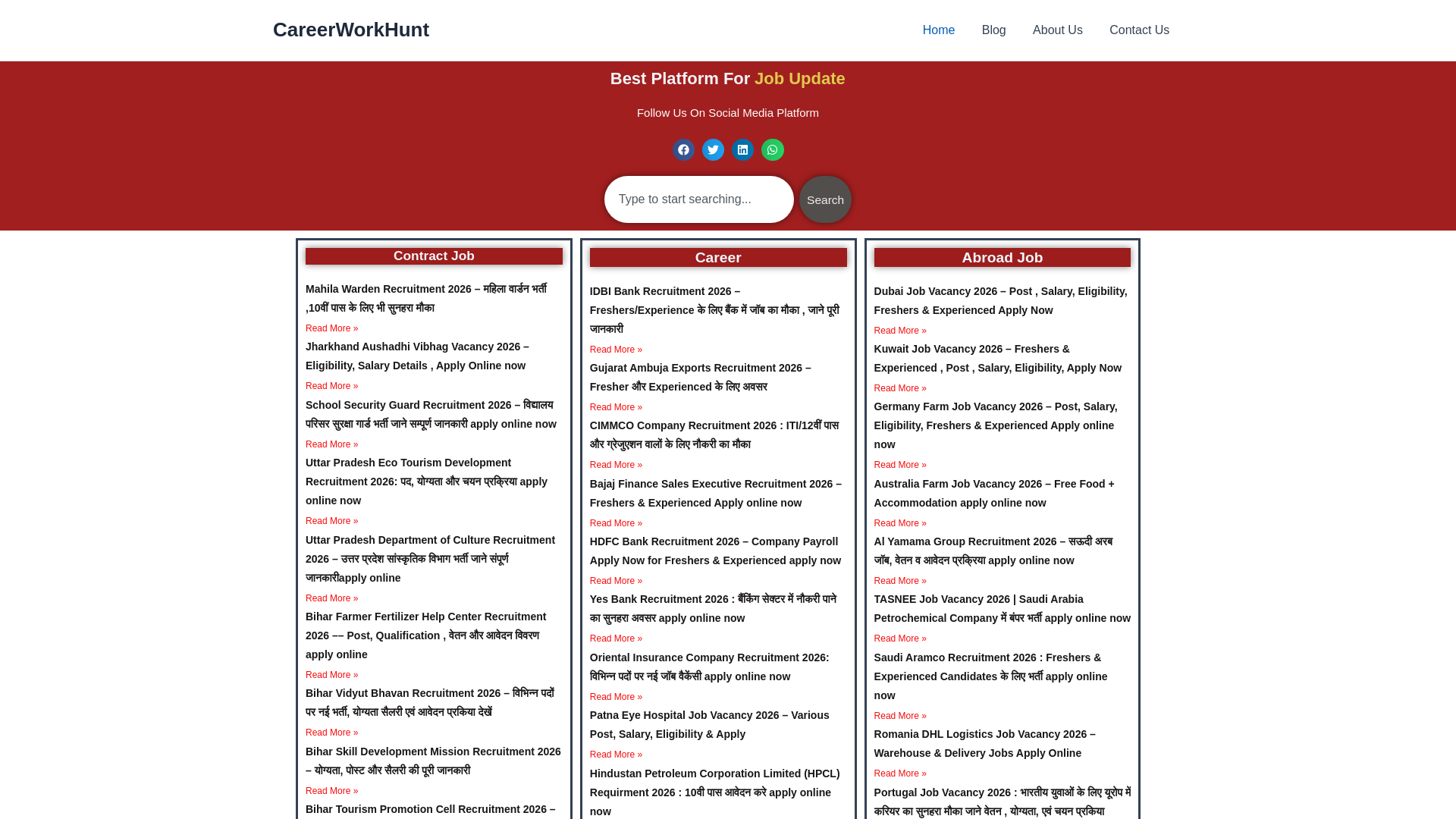 website screenshot of https://careerworkhunt.com/
