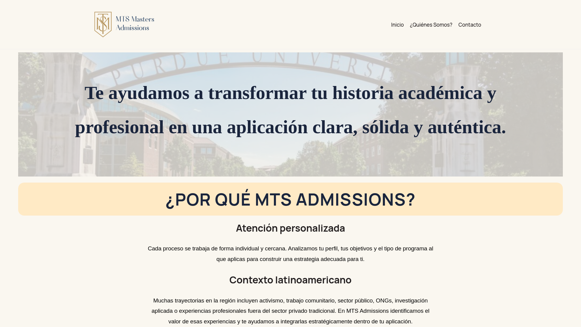 website screenshot of https://mtsadmissions.com/