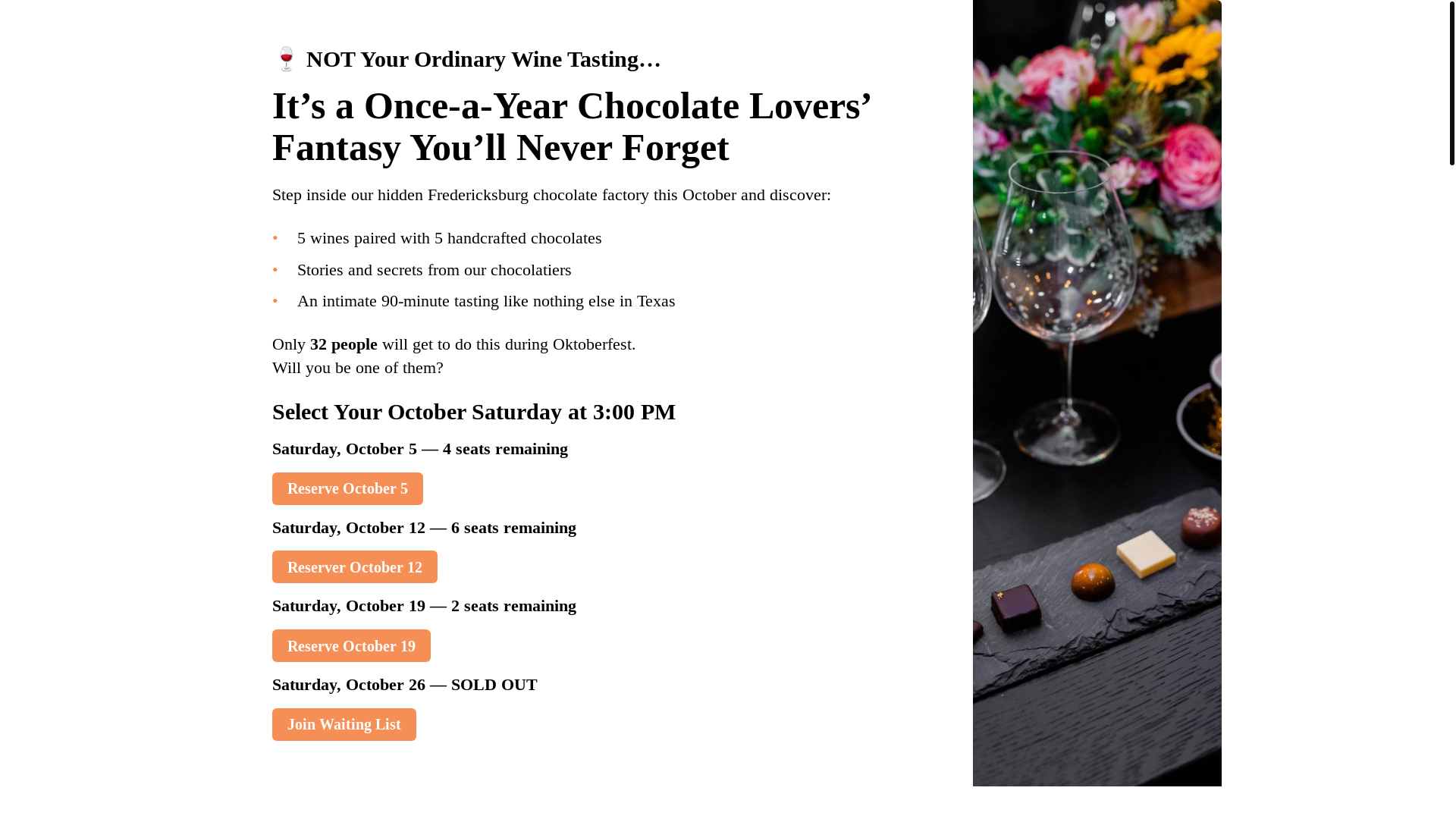 website screenshot of https://chocolateand.wine/