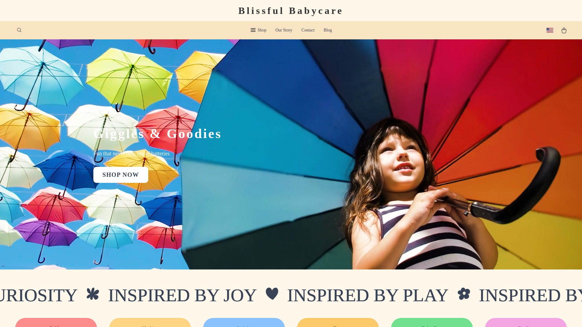 website screenshot of https://blissfulbabycare.shop/