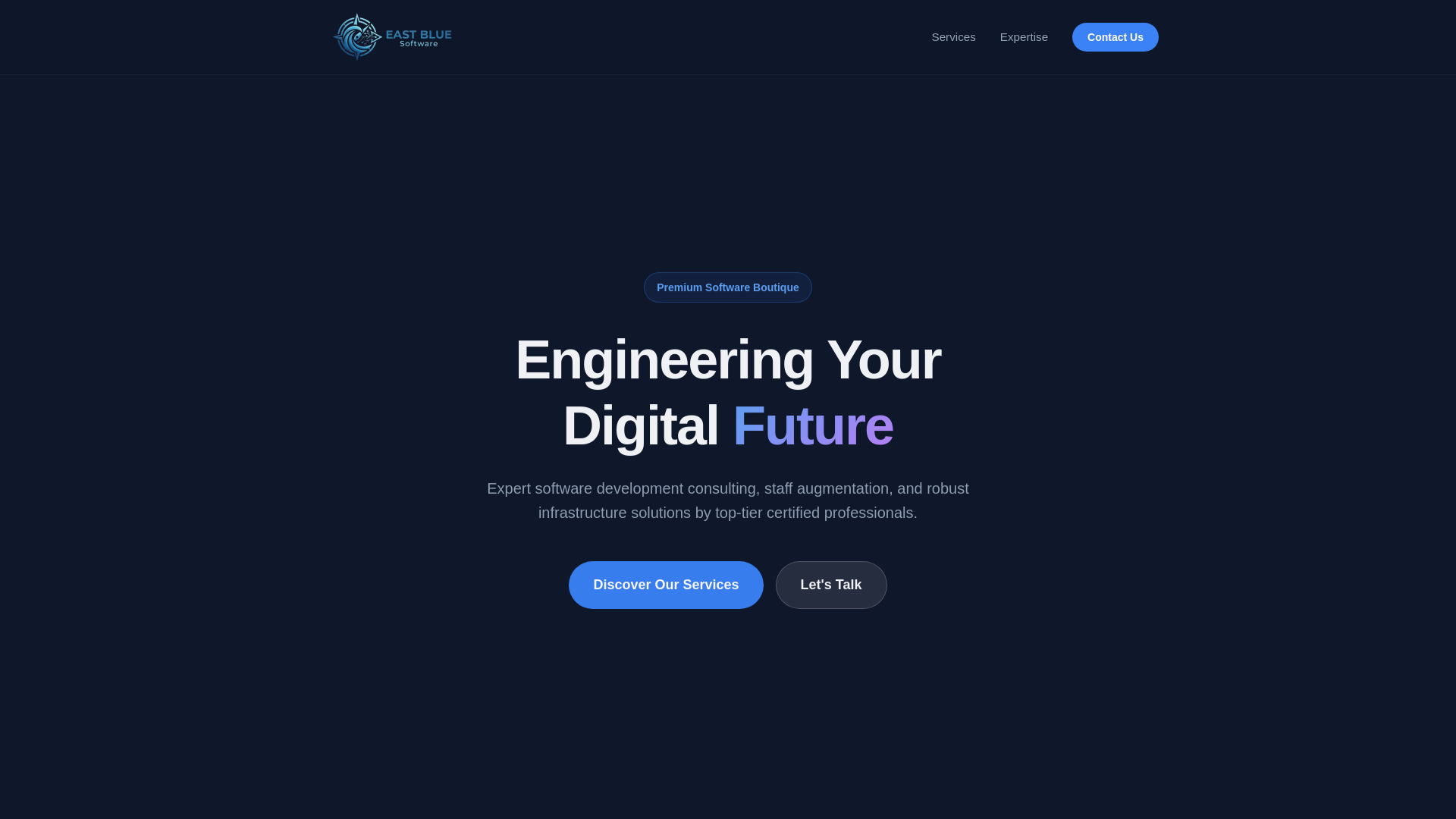 website screenshot of https://eastbluesoftware.com