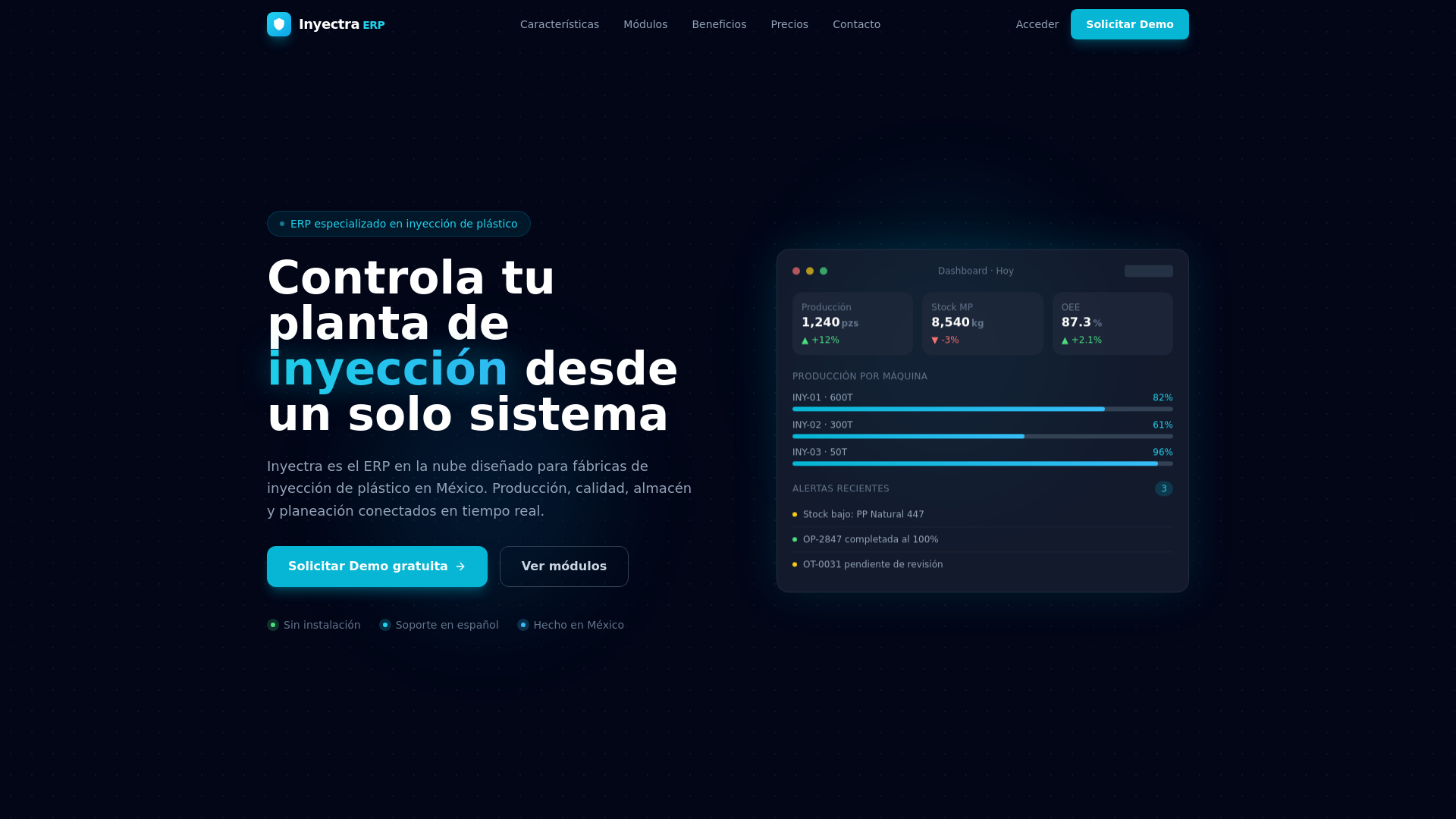website screenshot of https://inyectra.com.mx