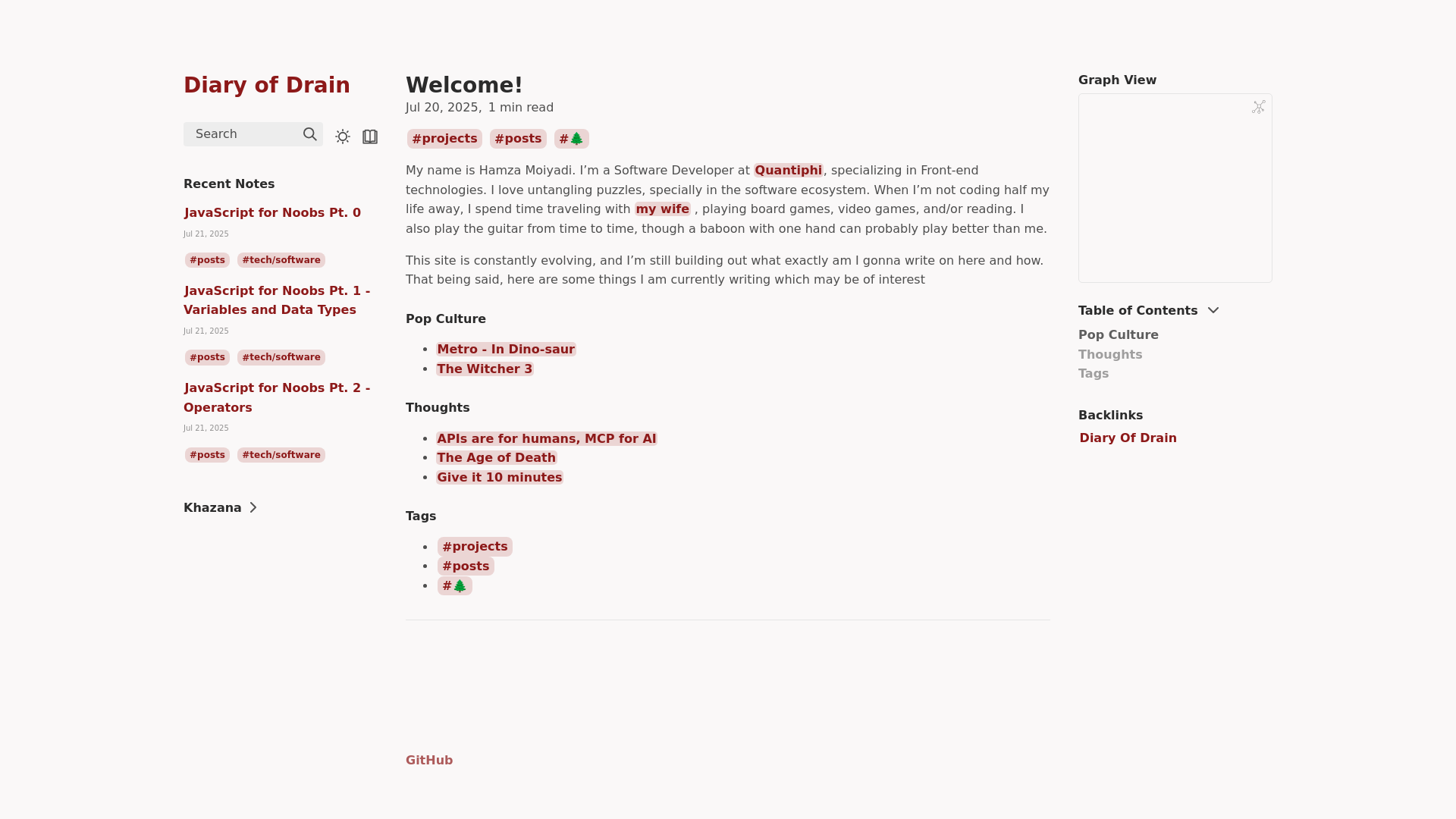 website screenshot of https://diaryofdrain.pages.dev/