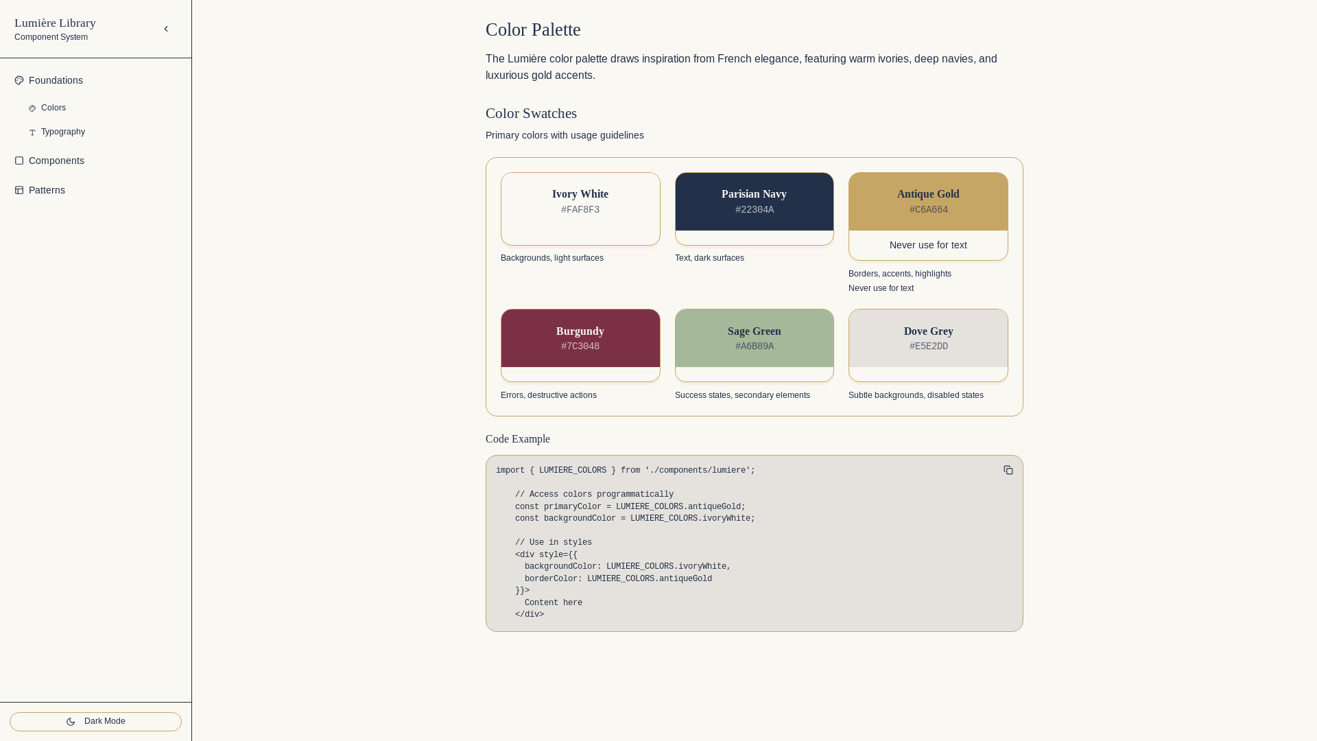website screenshot of https://lumieredesignsystemlibrary.com/