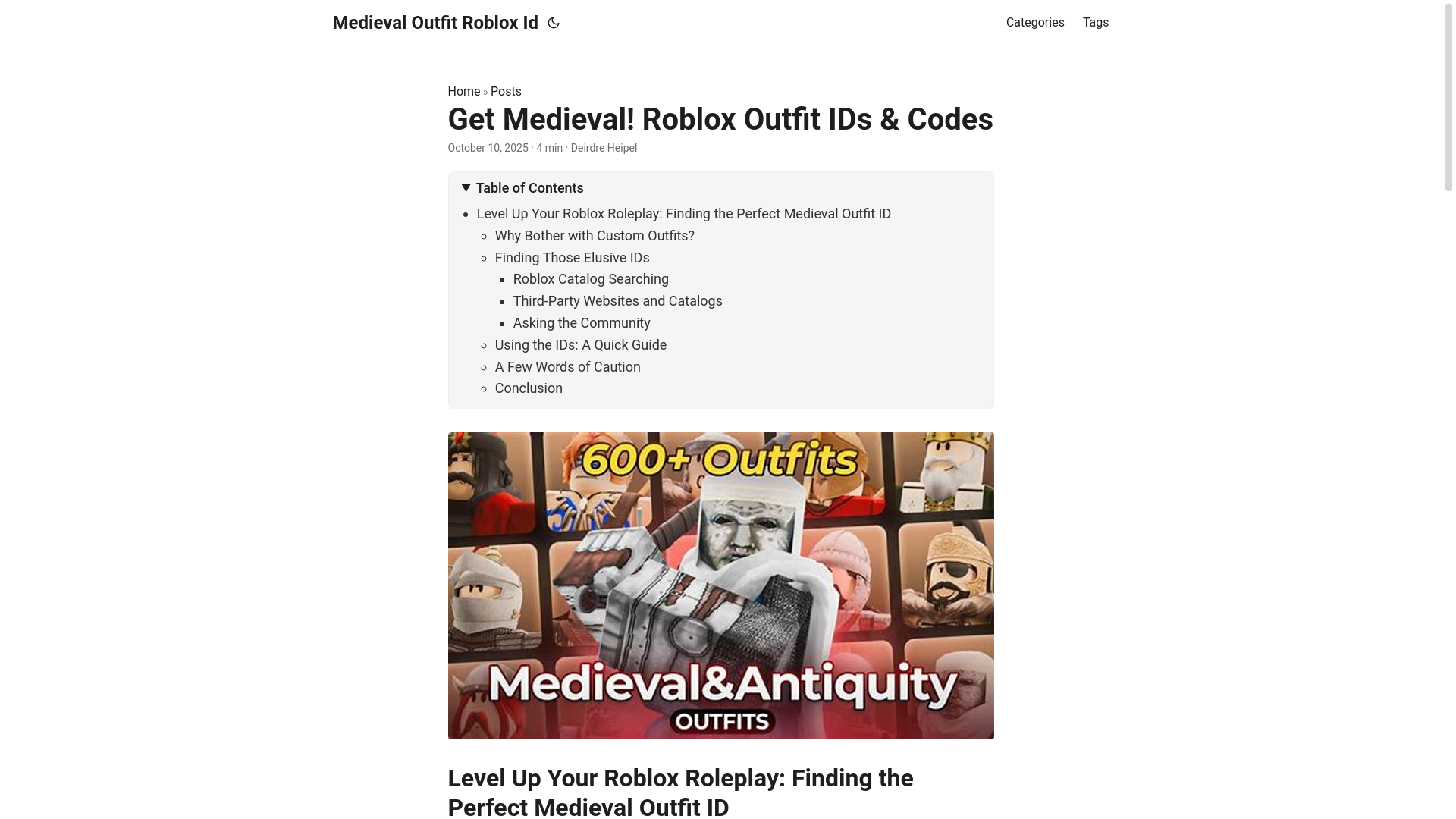 website screenshot of https://medieval-outfit-roblox-id.pages.dev/