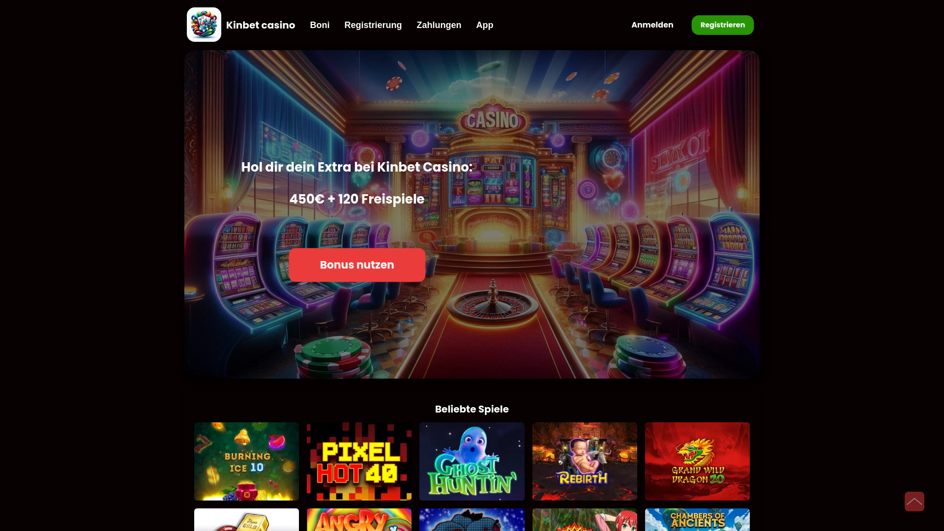 website screenshot of https://kinbetcasino24.de/