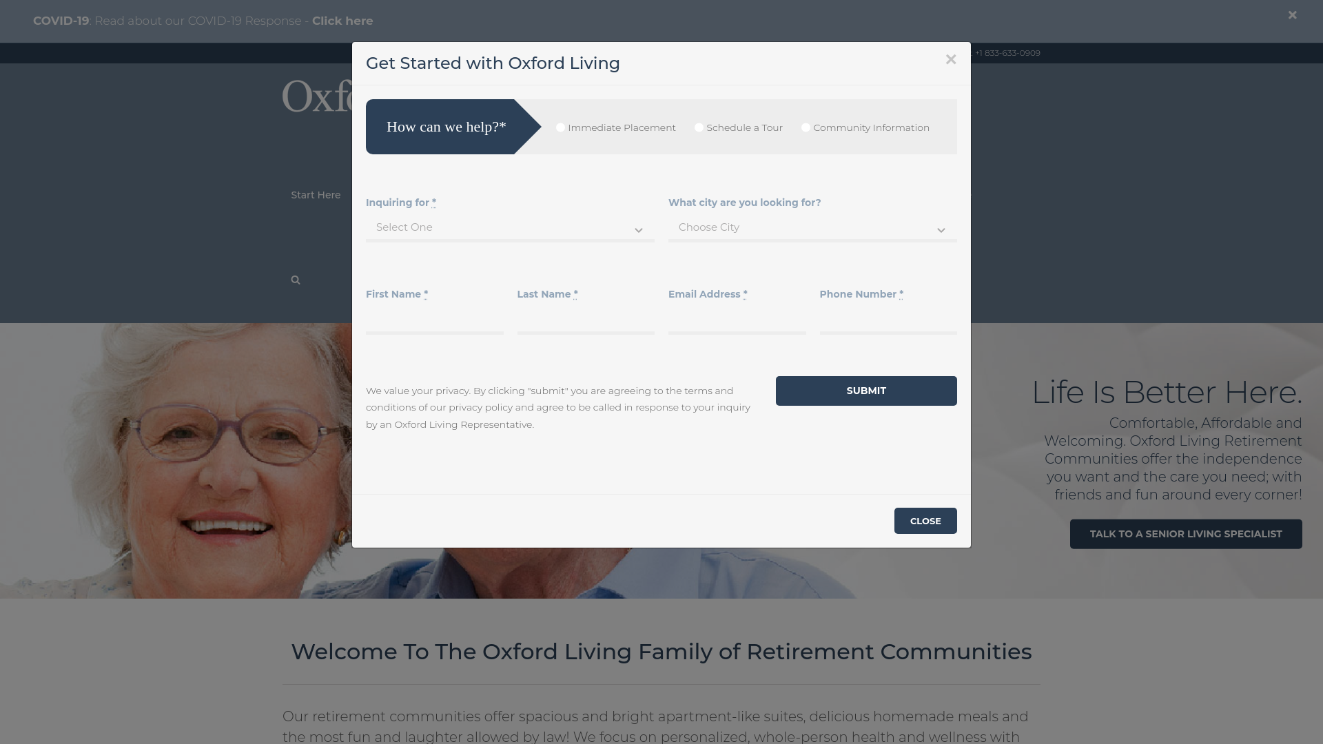 website screenshot of http://www.oxfordliving.ca/
