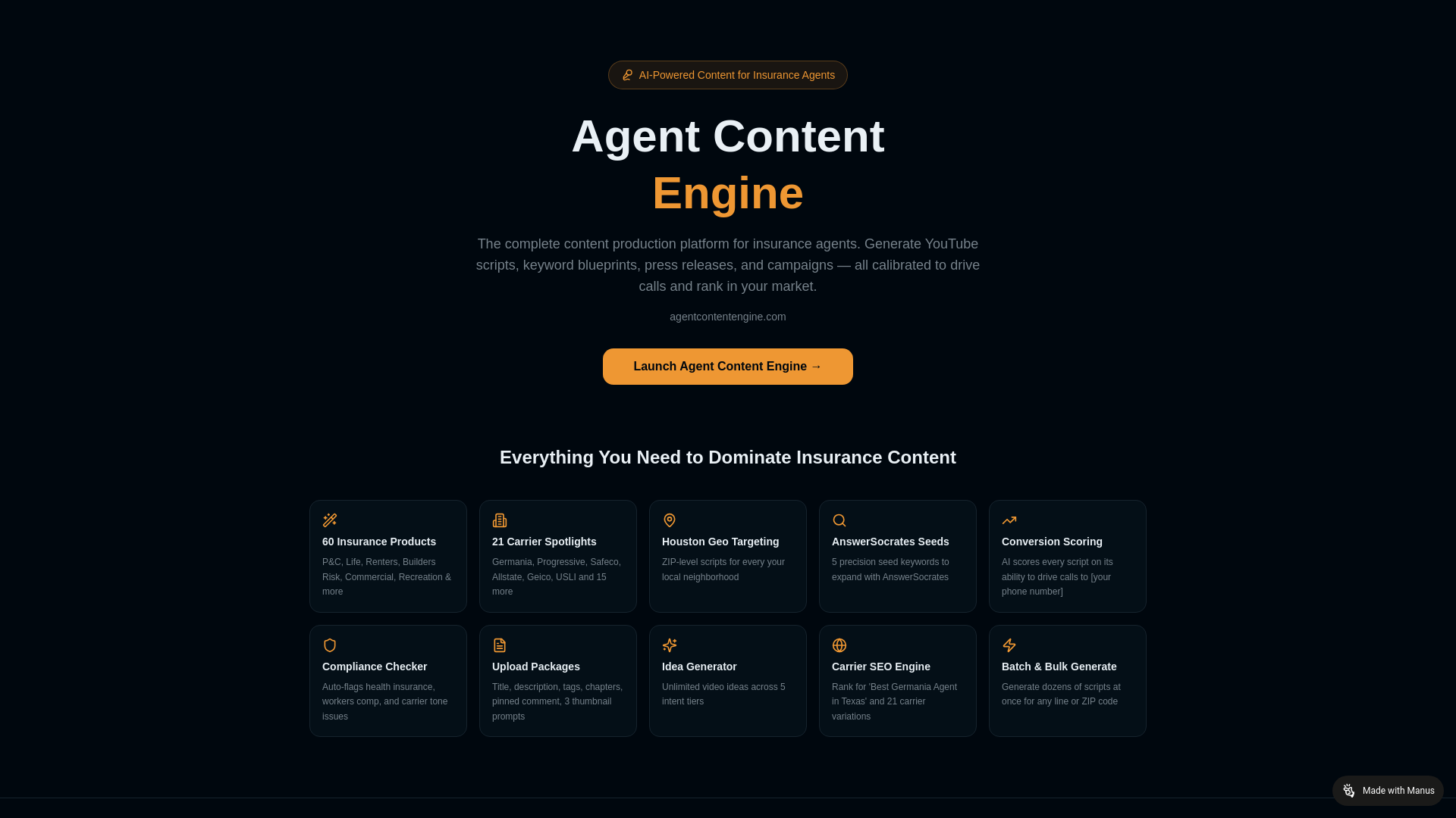 website screenshot of https://agentcontentengine.com