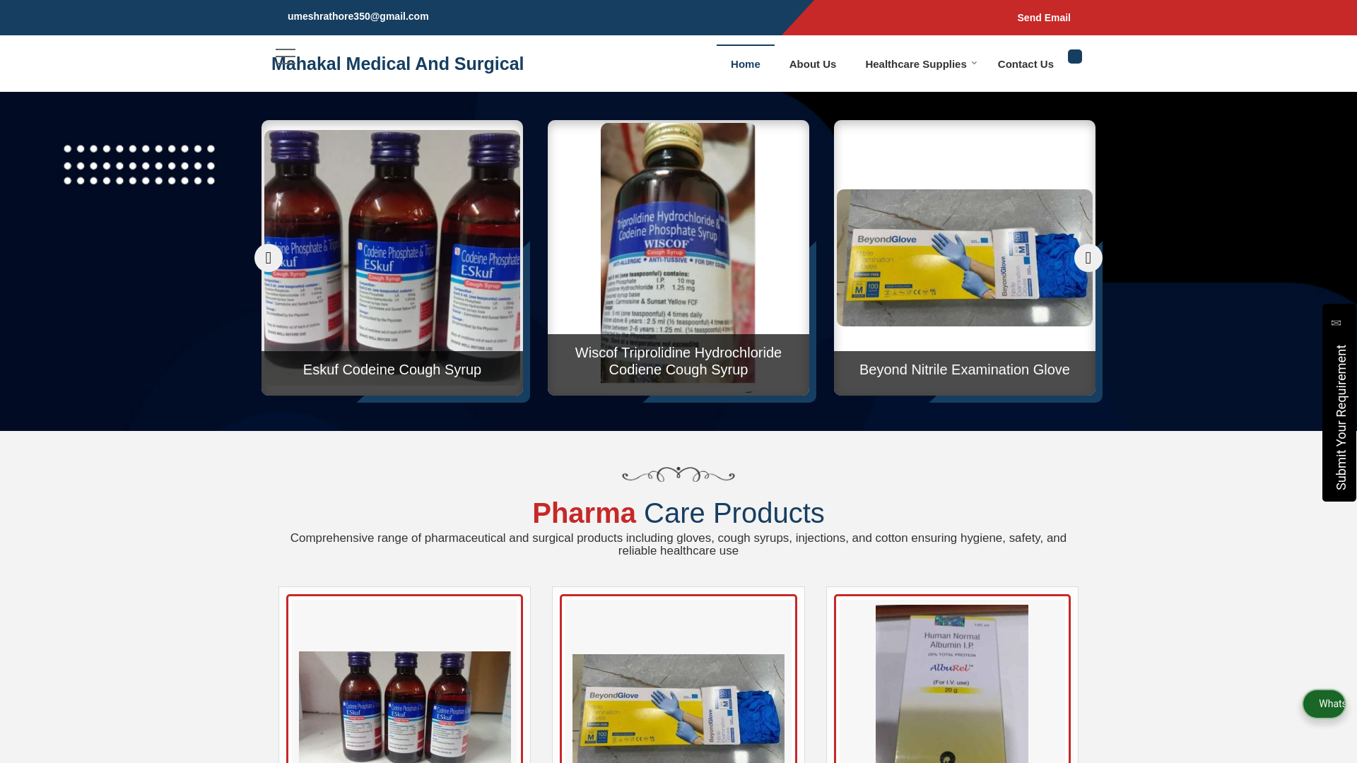 website screenshot of https://mahakalmedicalandsurgical.in/