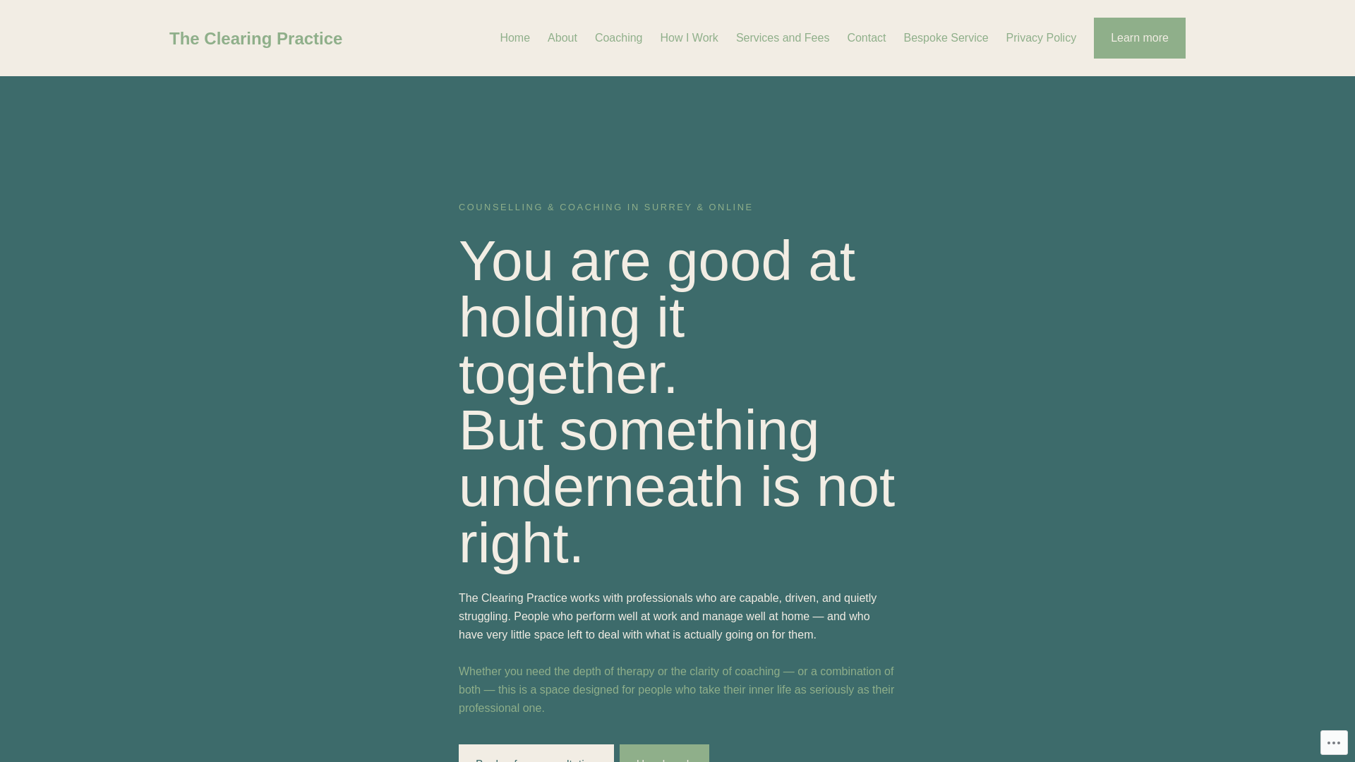 website screenshot of https://theclearingpractice.co.uk/