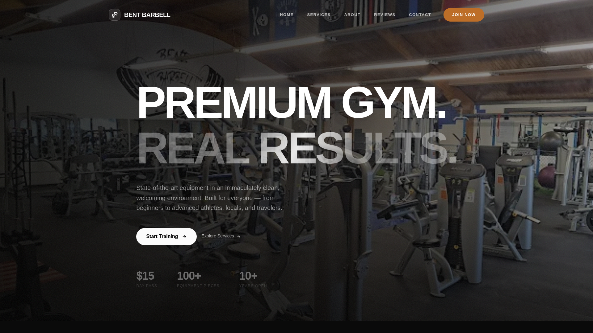website screenshot of https://bent-barbell-gym.pages.dev/