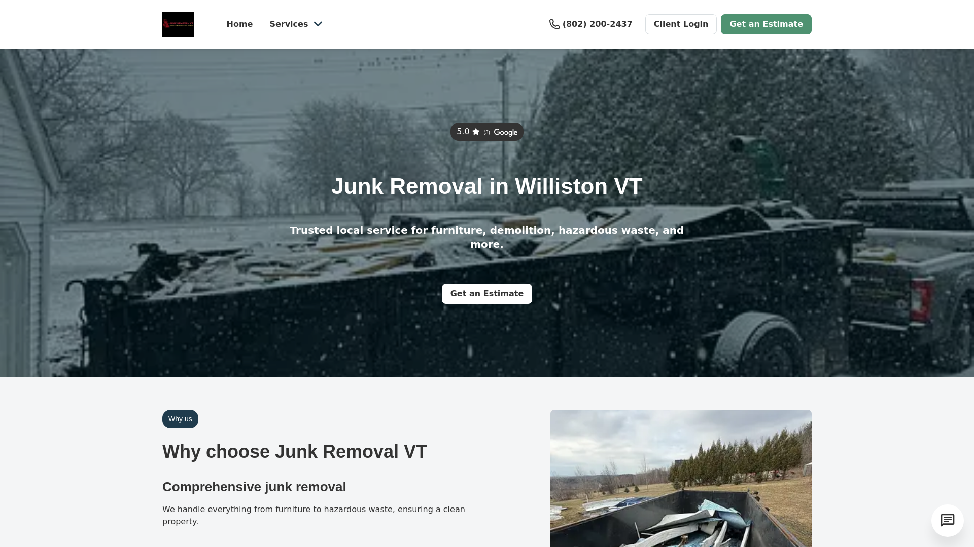 website screenshot of https://802junkremoval.info/