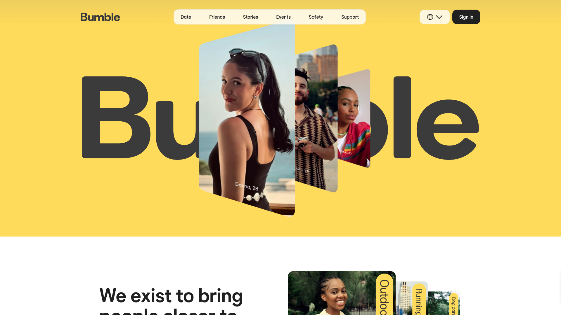 website screenshot of https://bumble.com