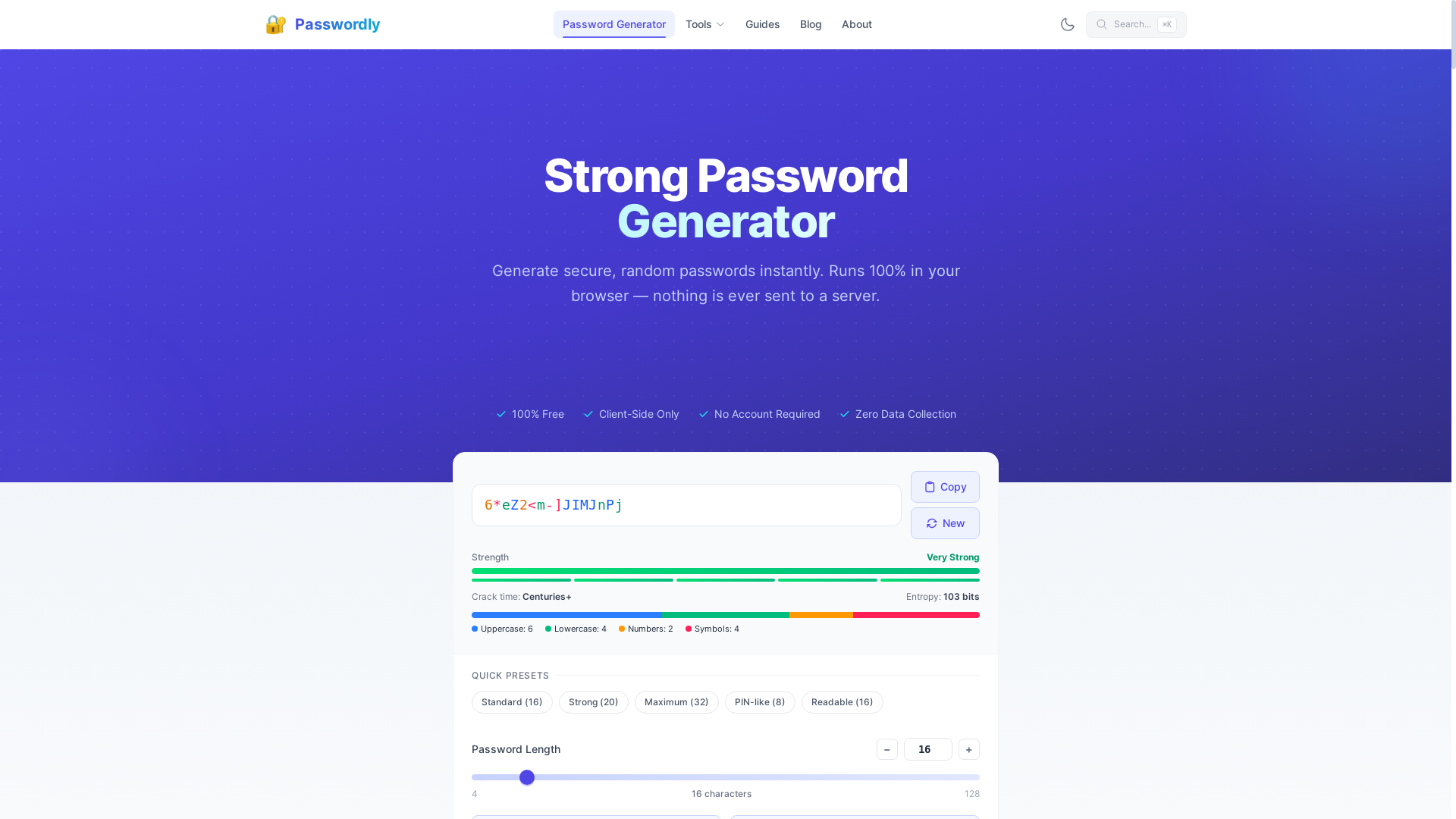website screenshot of https://passwordly.pages.dev/