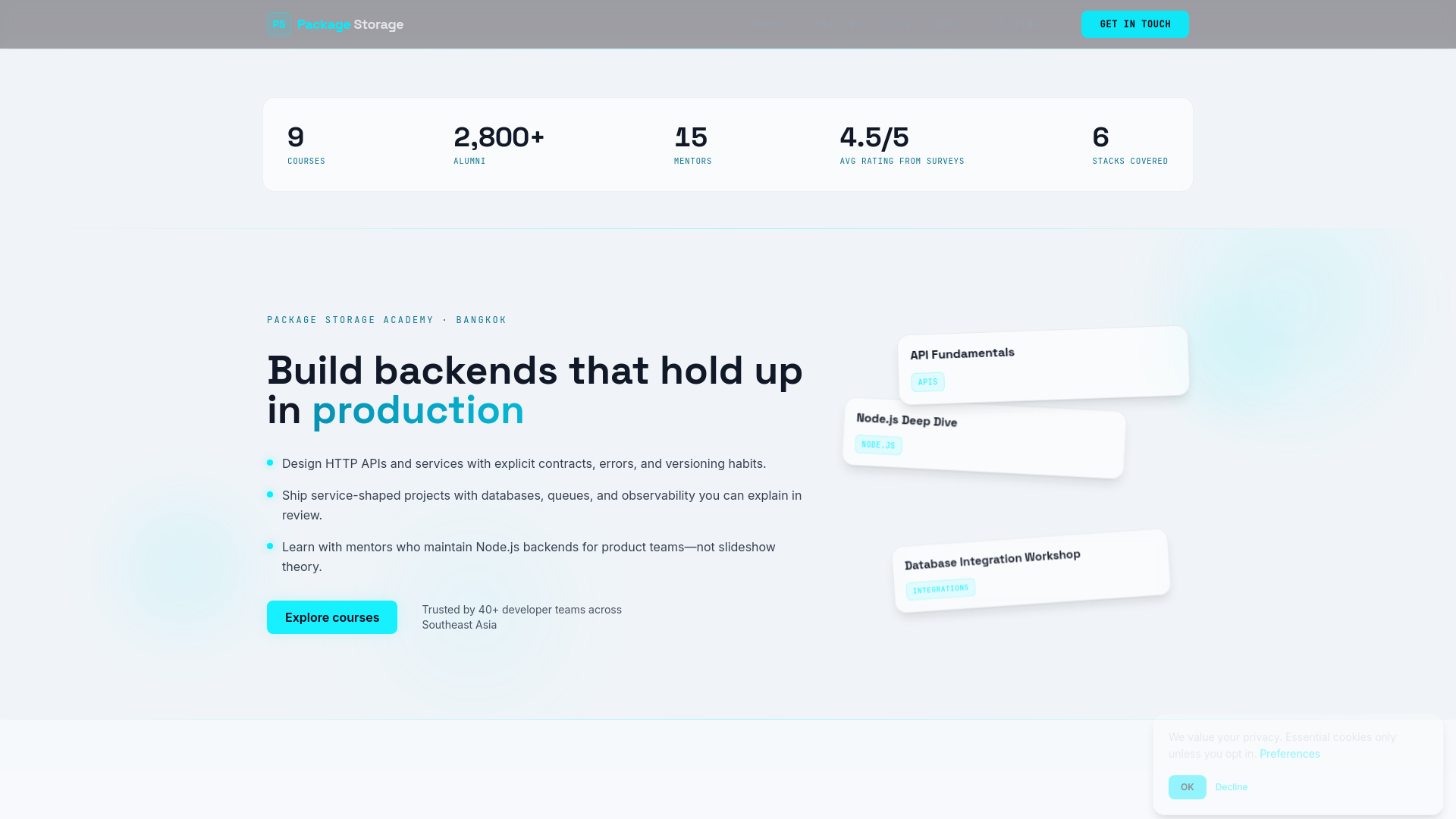 website screenshot of https://packagestorage.digital/