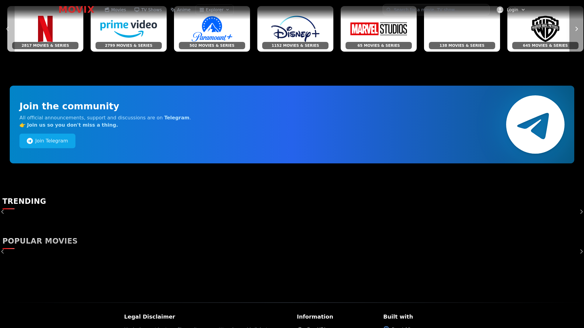 website screenshot of https://movix.cash/