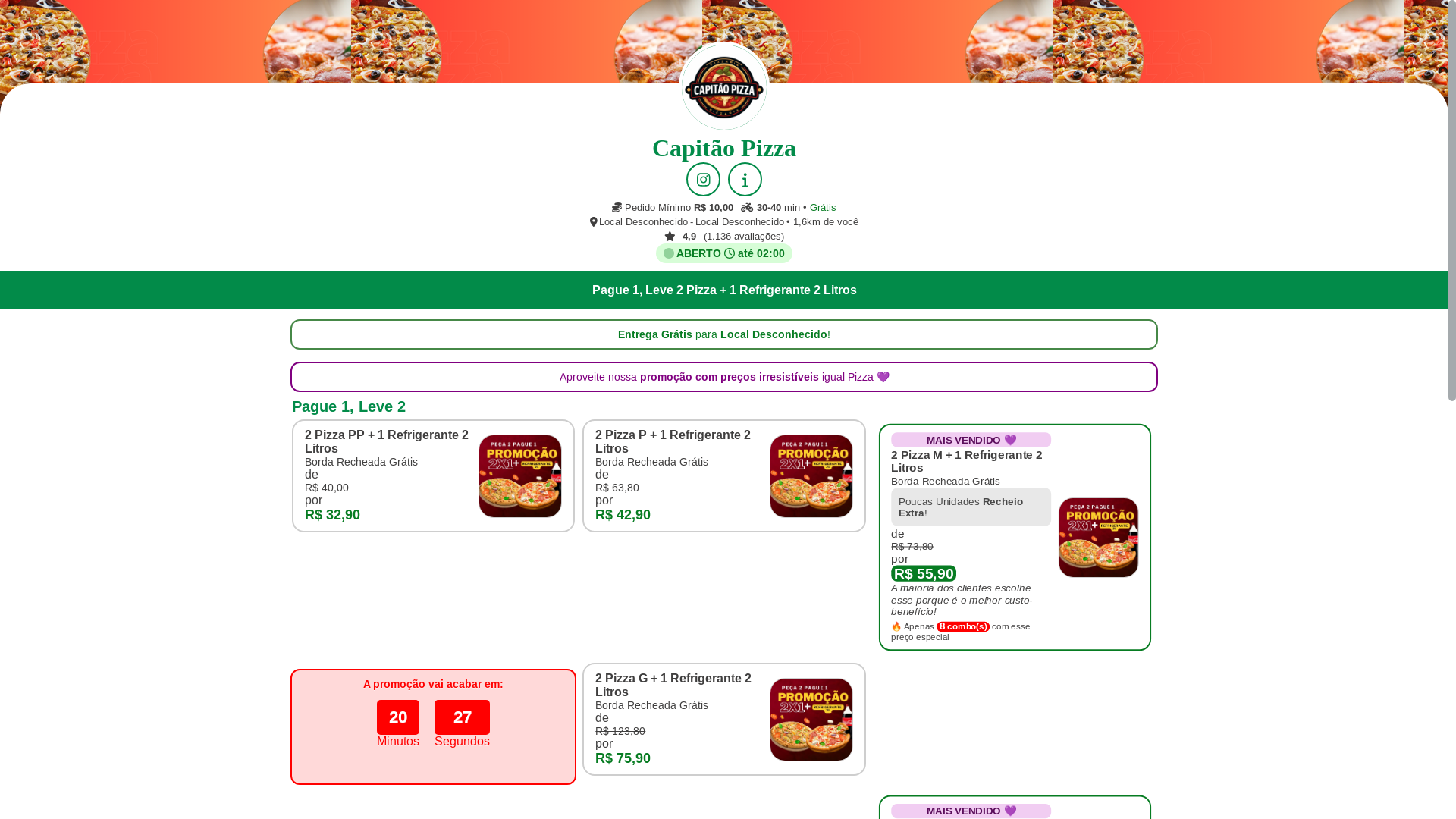 website screenshot of https://capitao-pizzas-premium-compre1-leve2.pages.dev/