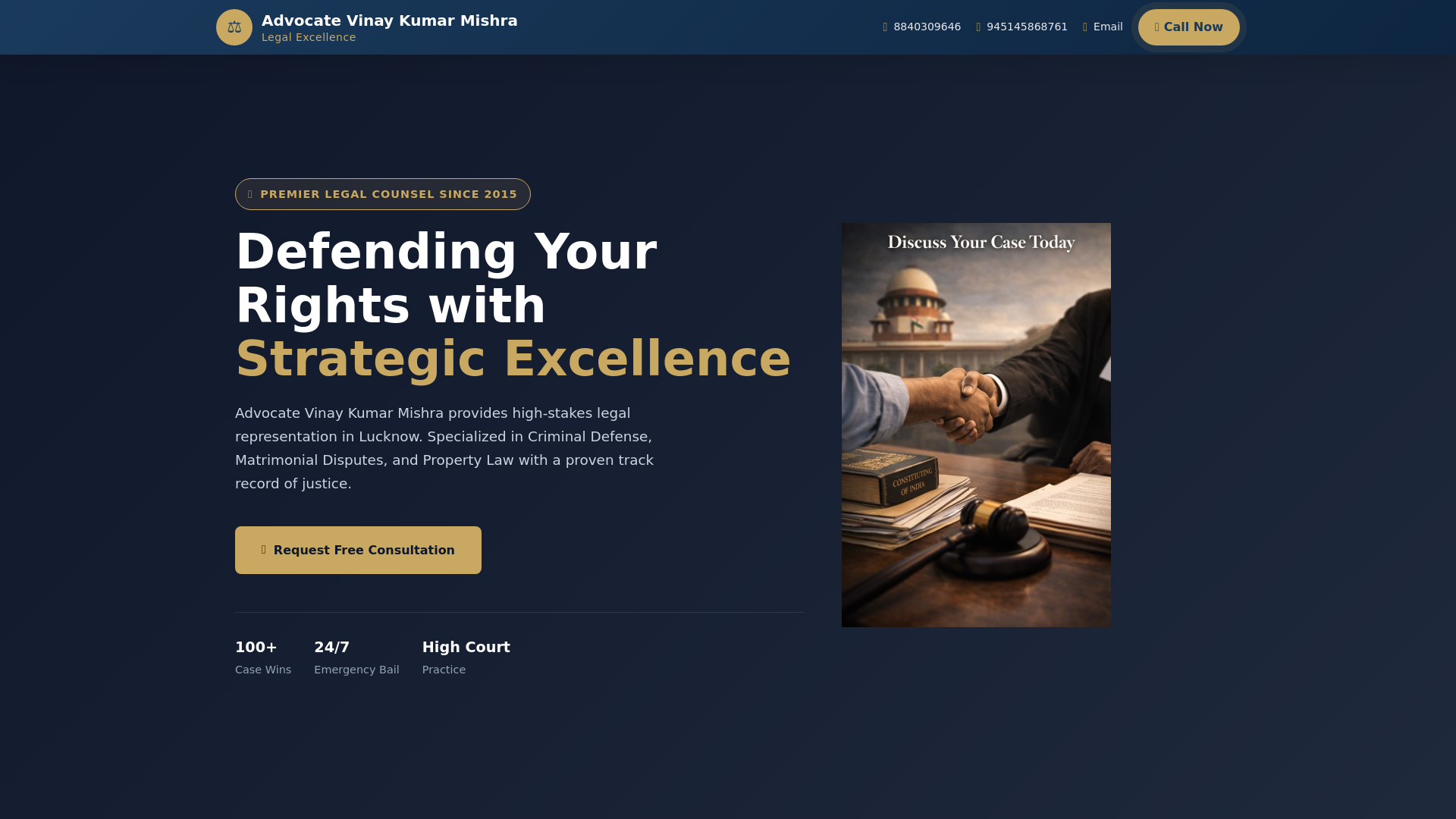 website screenshot of https://advocatevinaykumarmishra.co.in/