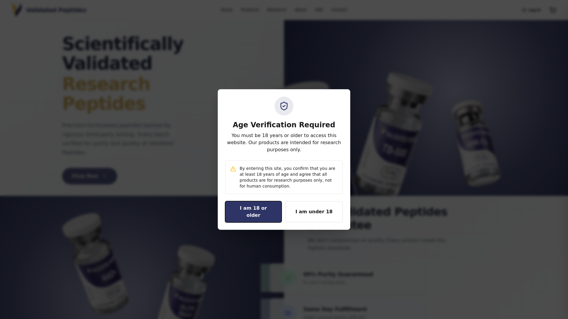 website screenshot of https://easyvalidatedpeptides.com/
