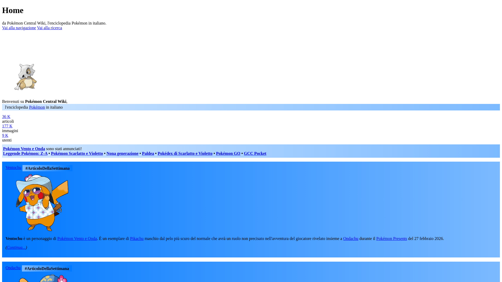 website screenshot of https://pokemoncentral.it