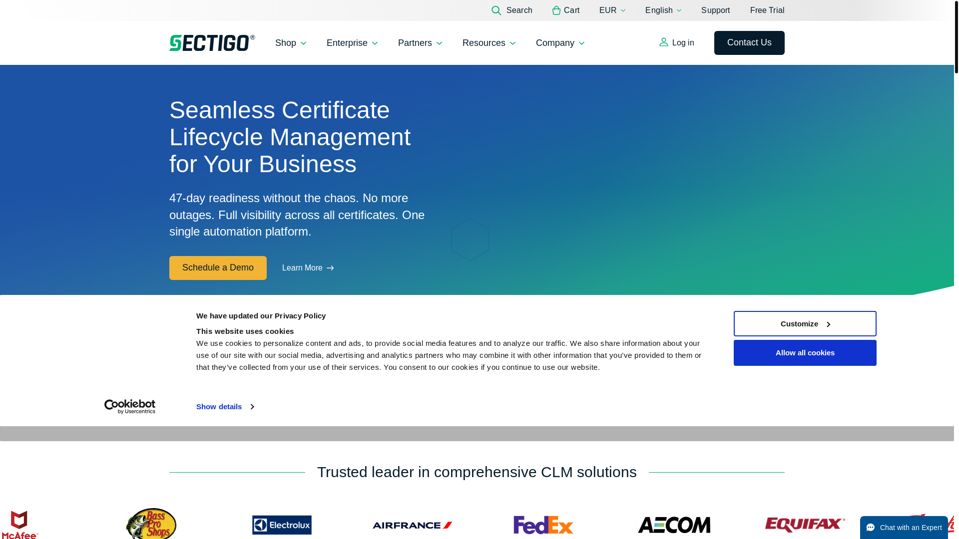 website screenshot of https://sectigo.com