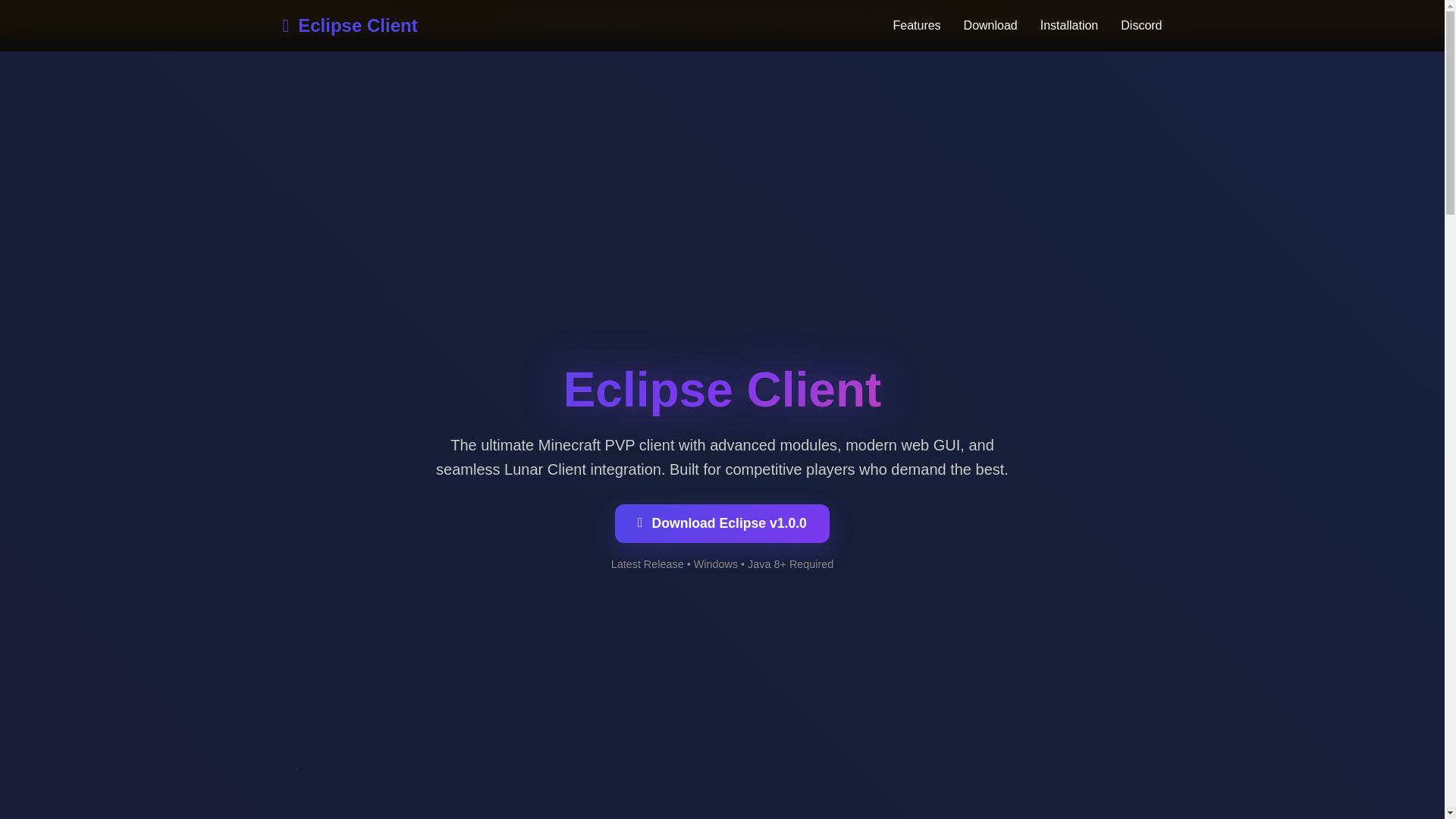website screenshot of https://eclipseclient.dev/