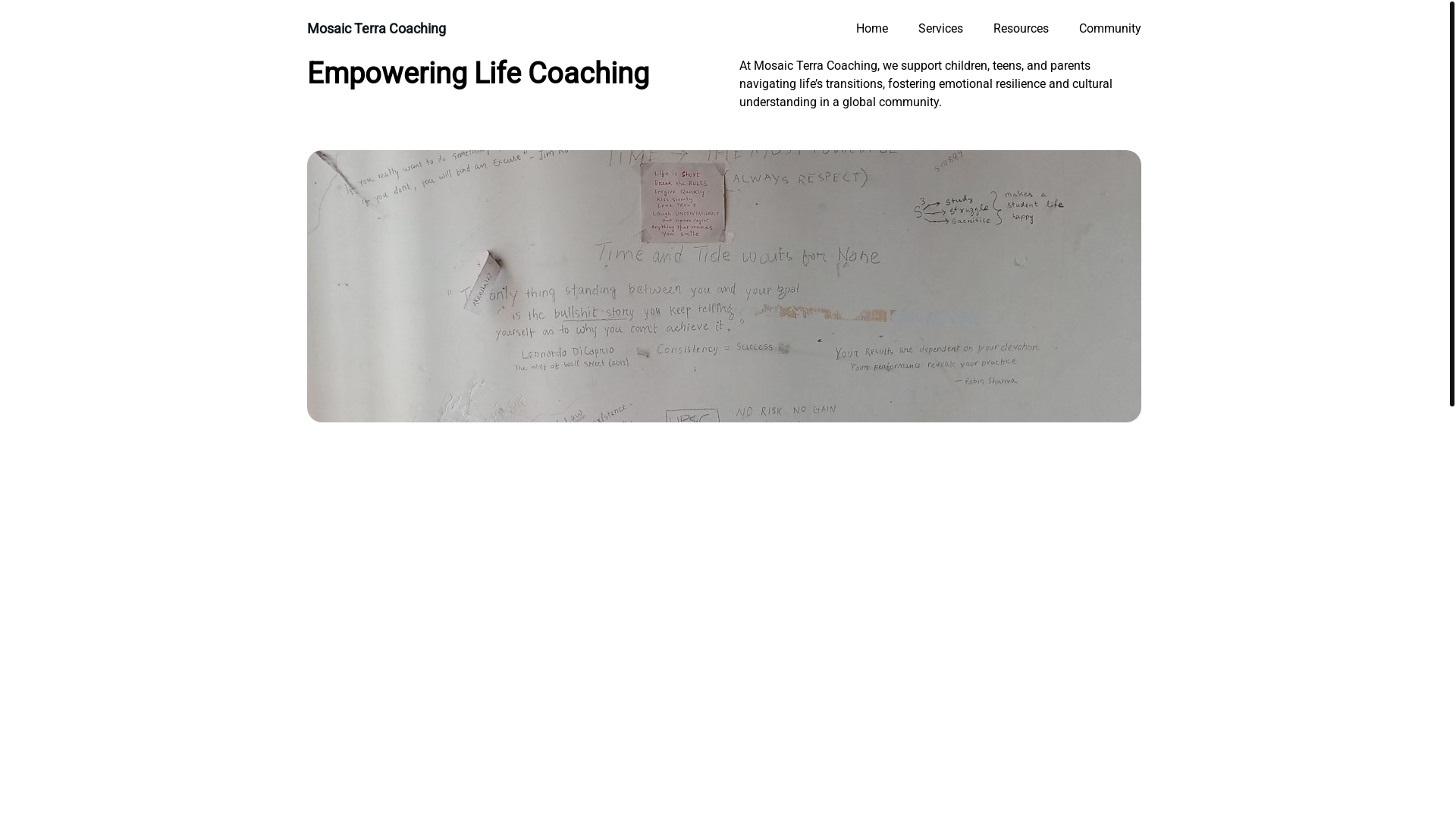 website screenshot of https://mosaicterracoaching.com/