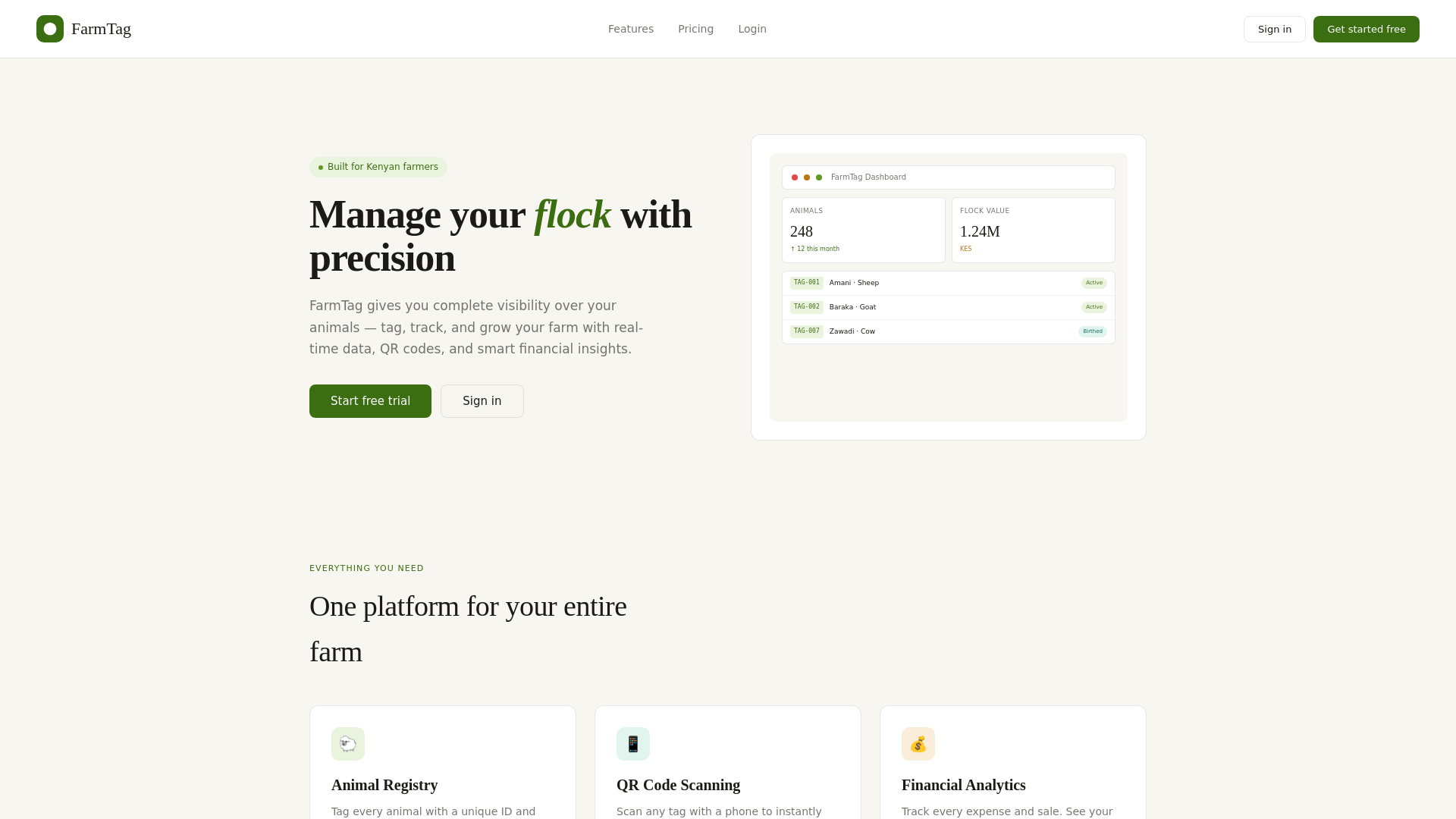 website screenshot of https://farmtag-dashboard.pages.dev/