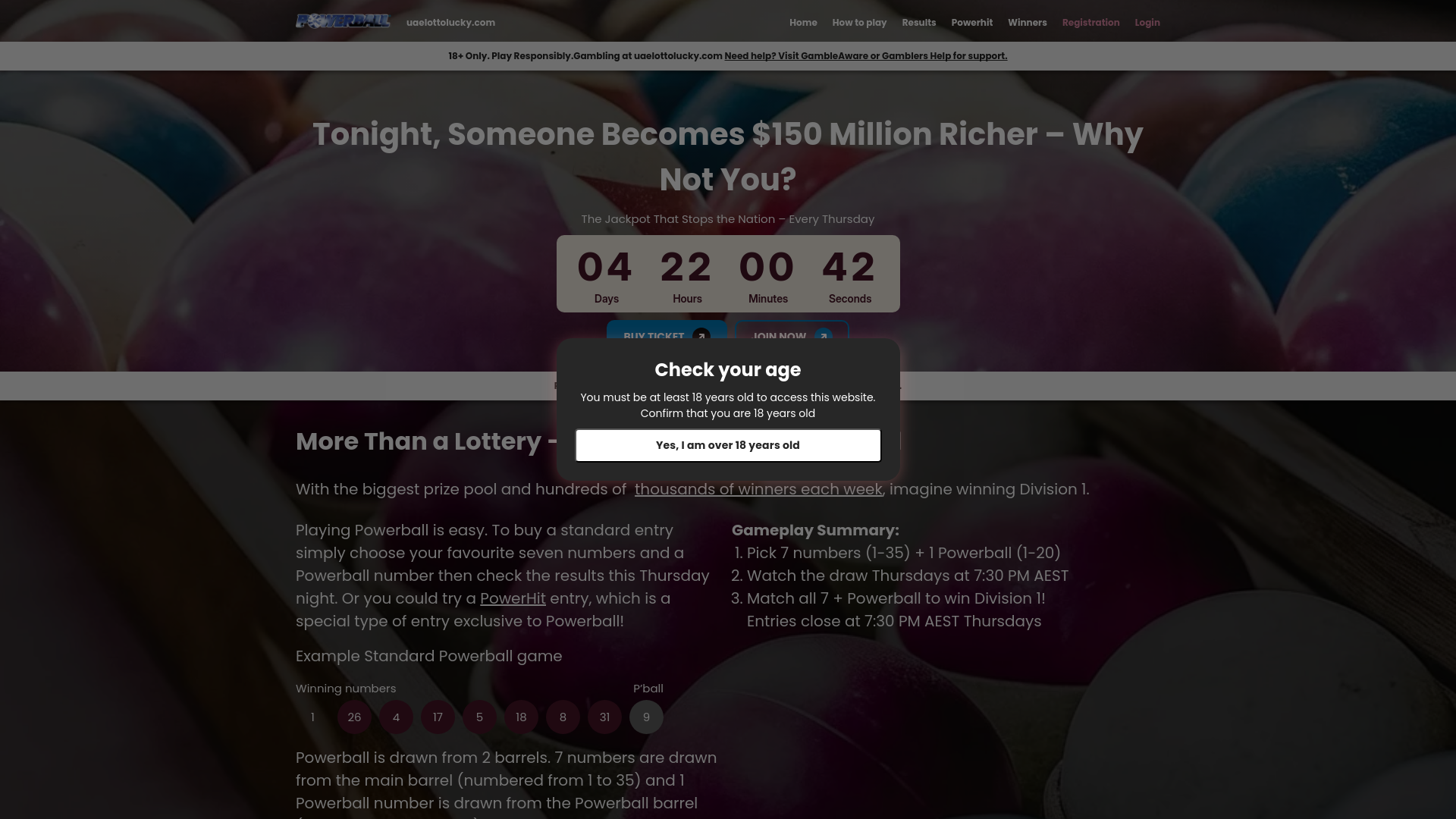 website screenshot of https://uaelottolucky.com