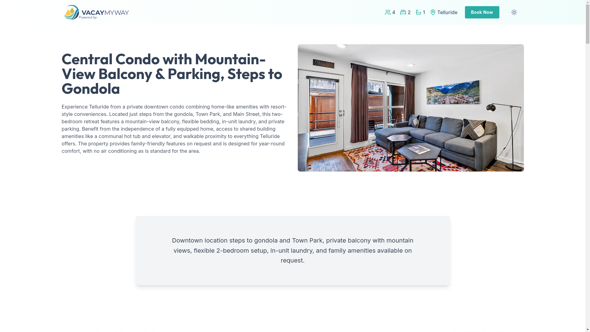 website screenshot of https://calmtelluride.vacations/