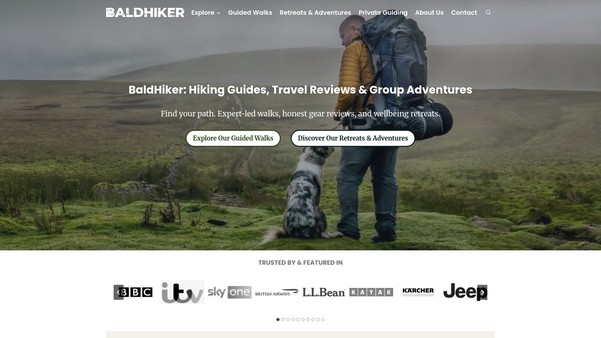 website screenshot of https://www.baldhiker.com/