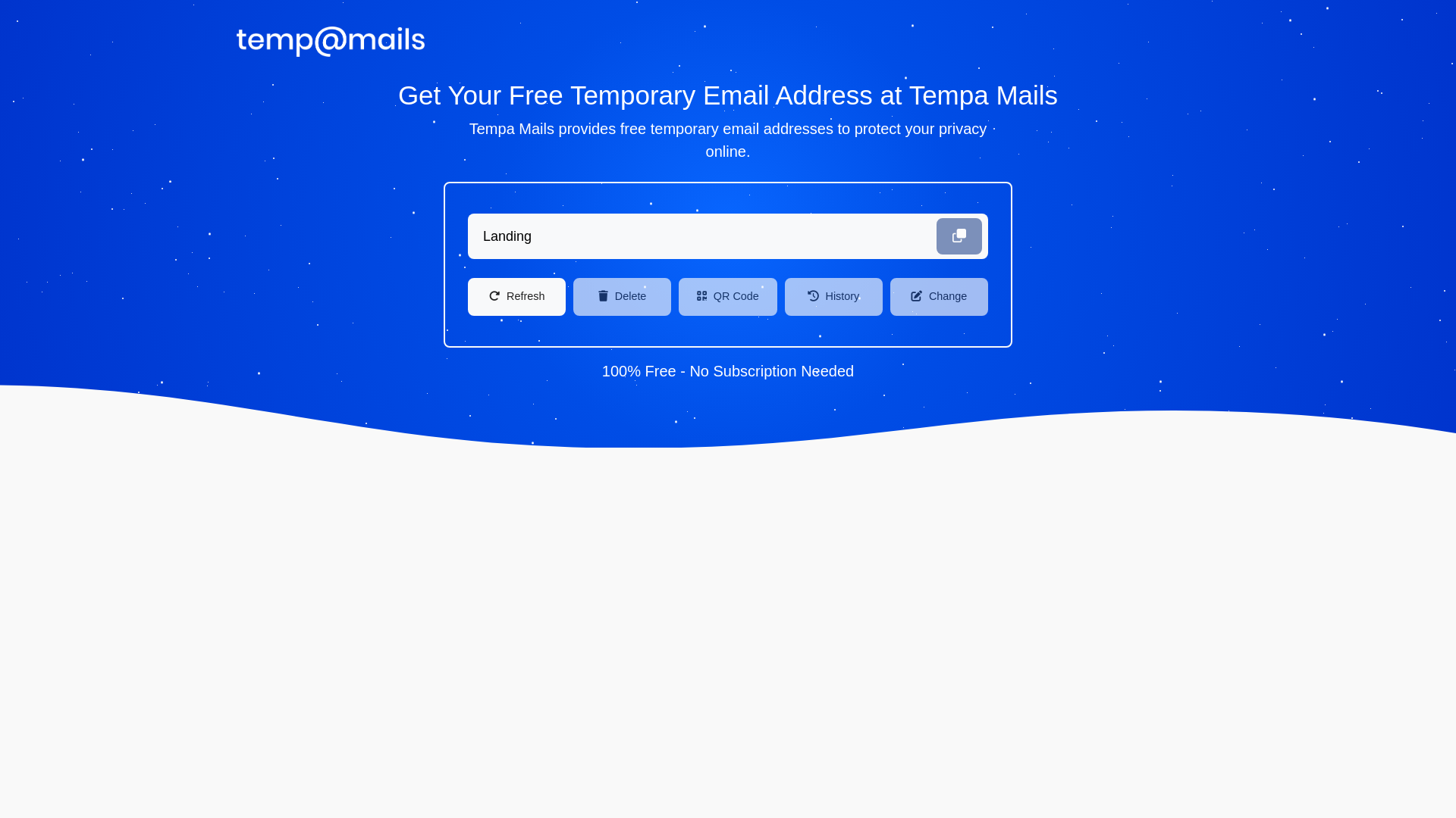 website screenshot of https://tempamails.com