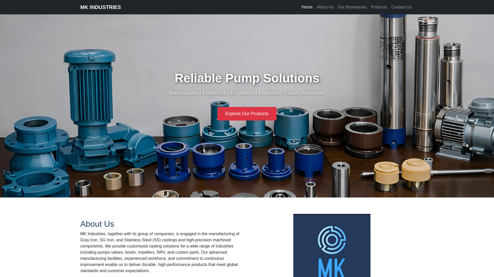 website screenshot of https://mkmetalindustries.com/