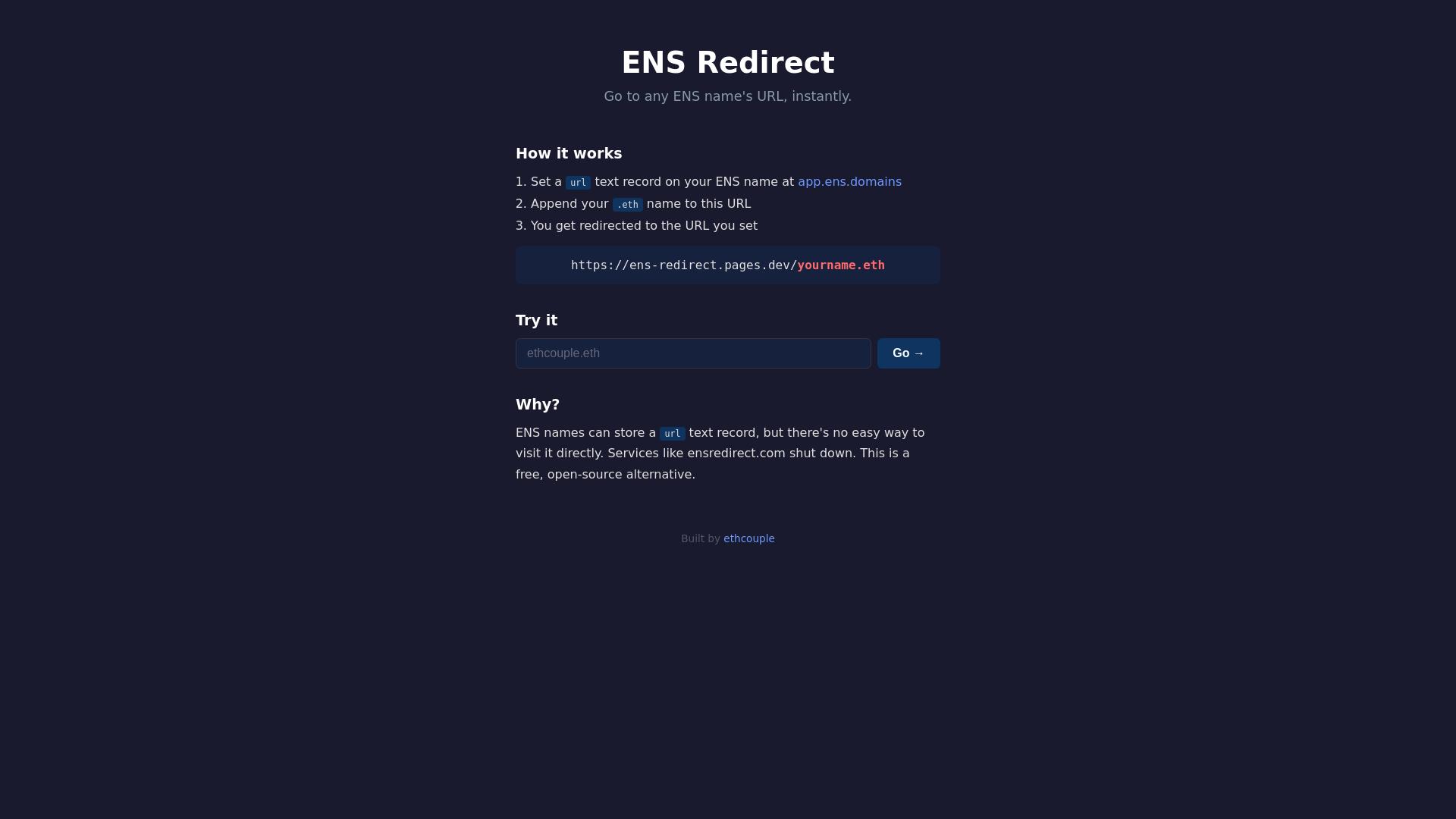 website screenshot of https://ens-redirect.pages.dev/