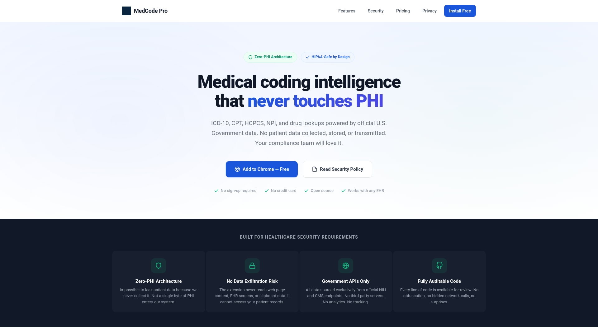 website screenshot of https://medcode-site.pages.dev/