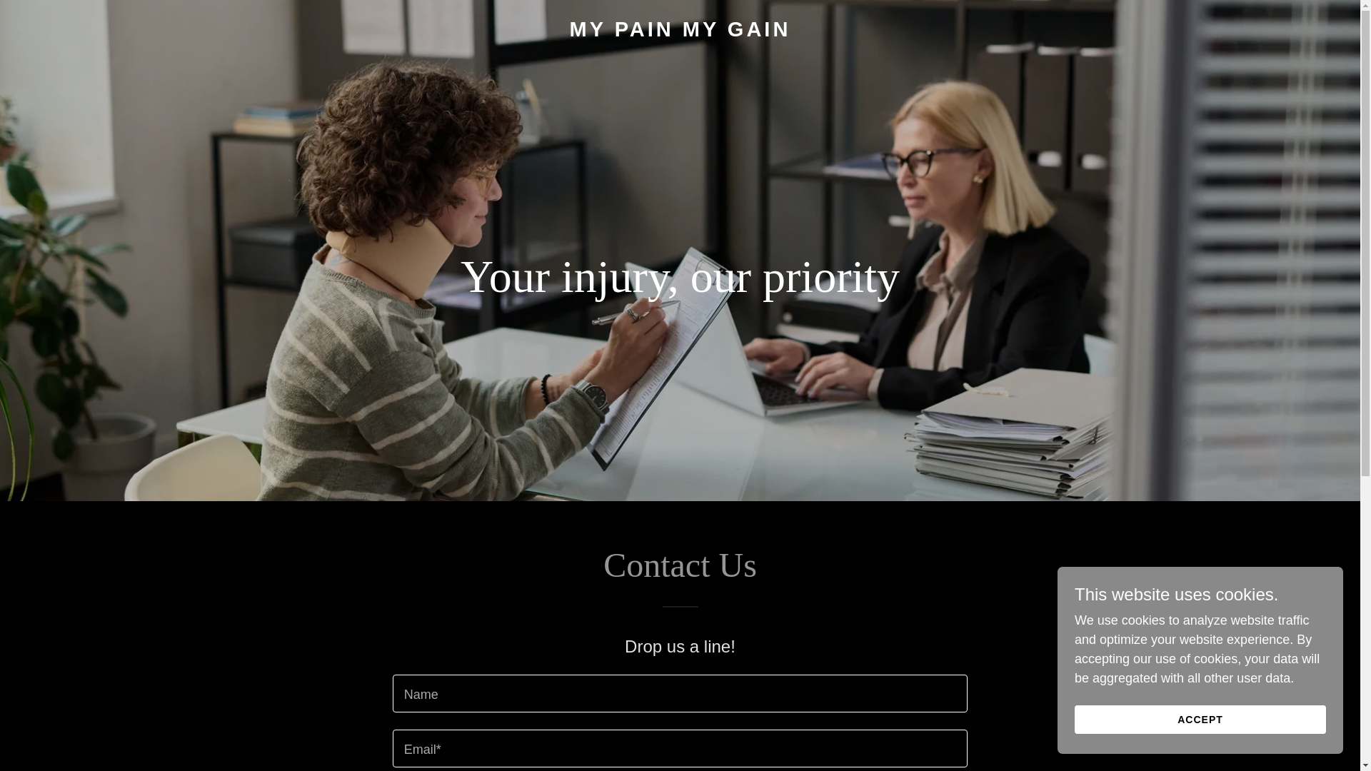 website screenshot of https://mypainmygain.com/