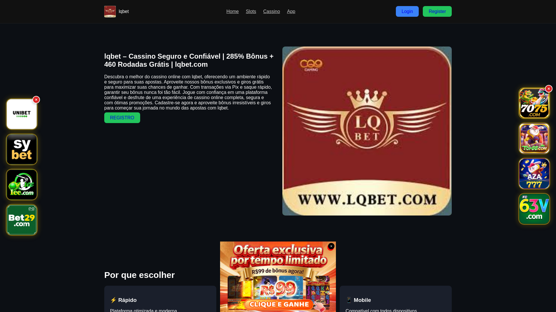 website screenshot of https://lqbetcom.com.br/