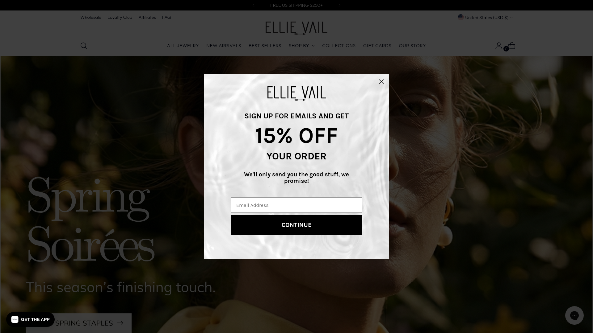 website screenshot of https://ellievailjewelry.com/