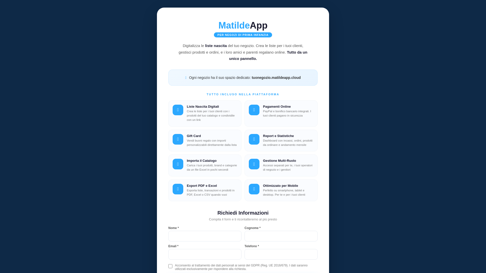 website screenshot of https://matildeapp.it/