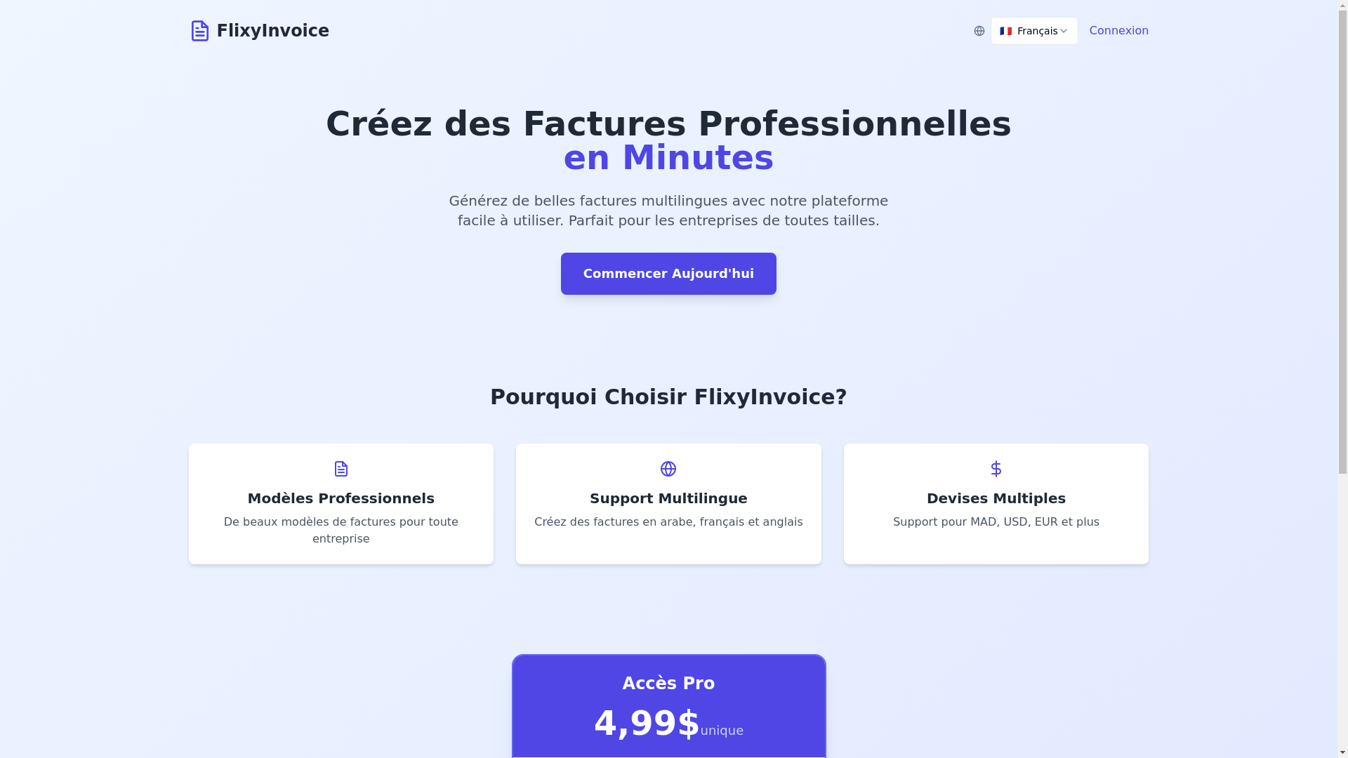 website screenshot of https://flixyinvoice.com/
