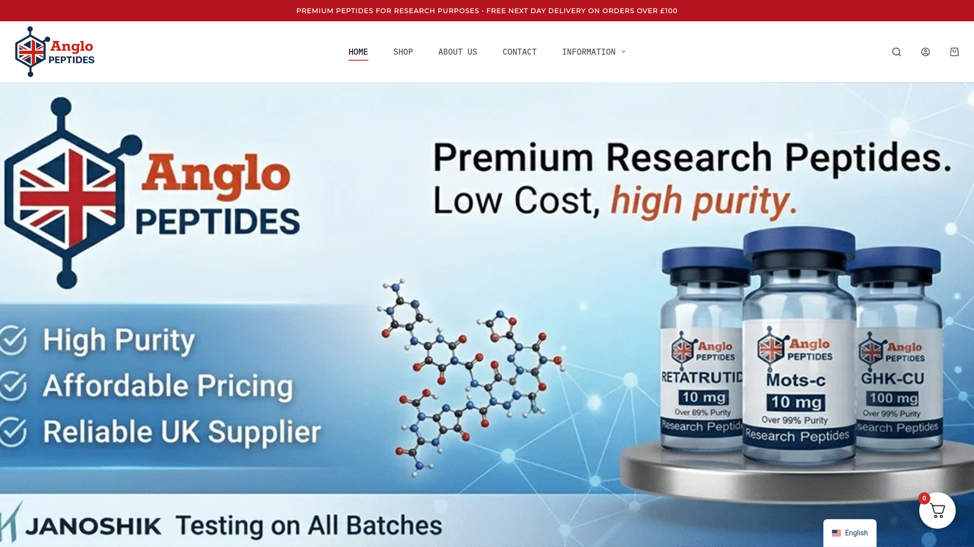 website screenshot of https://anglopeptides.com