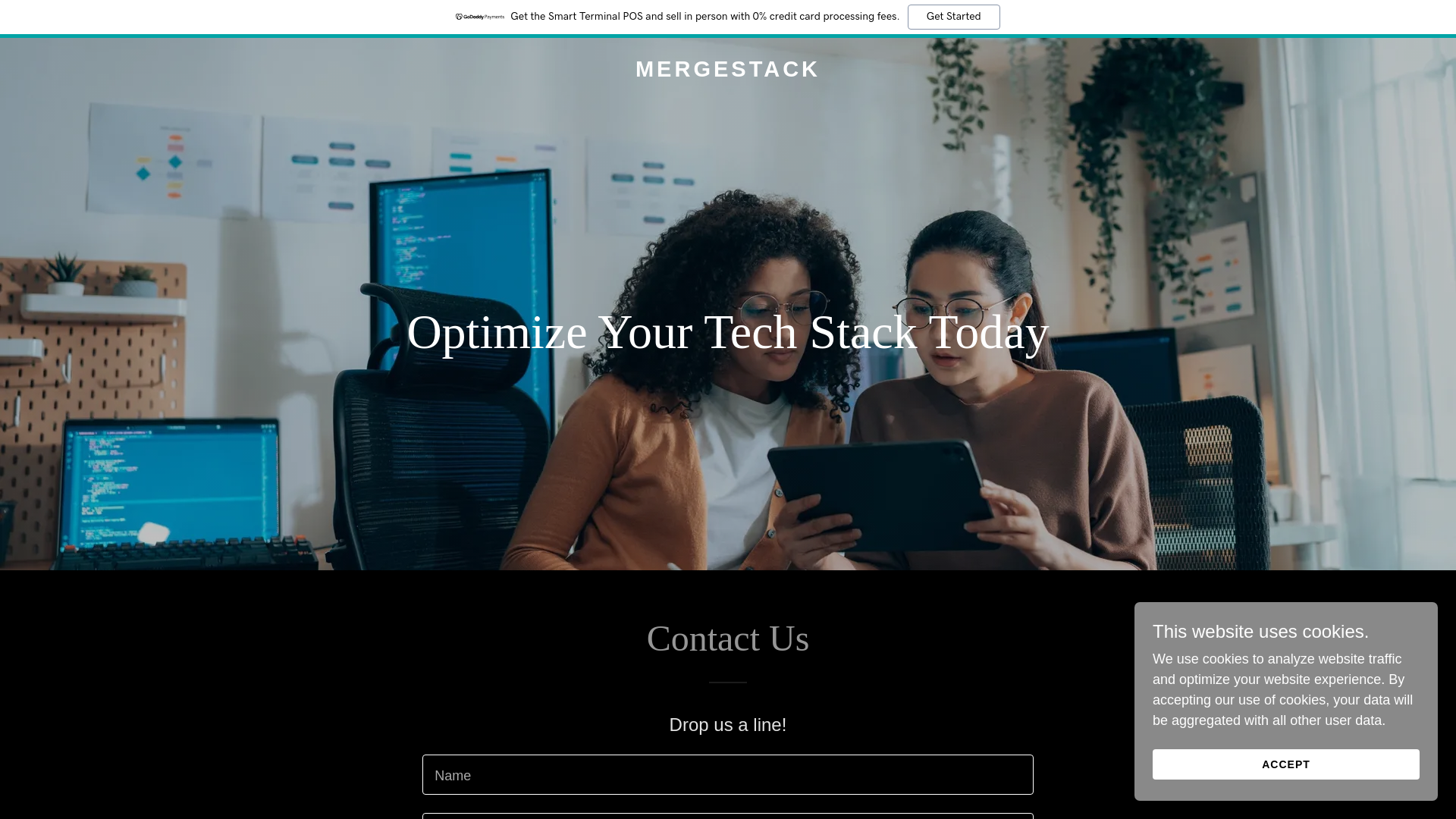 website screenshot of https://mergestack.tech