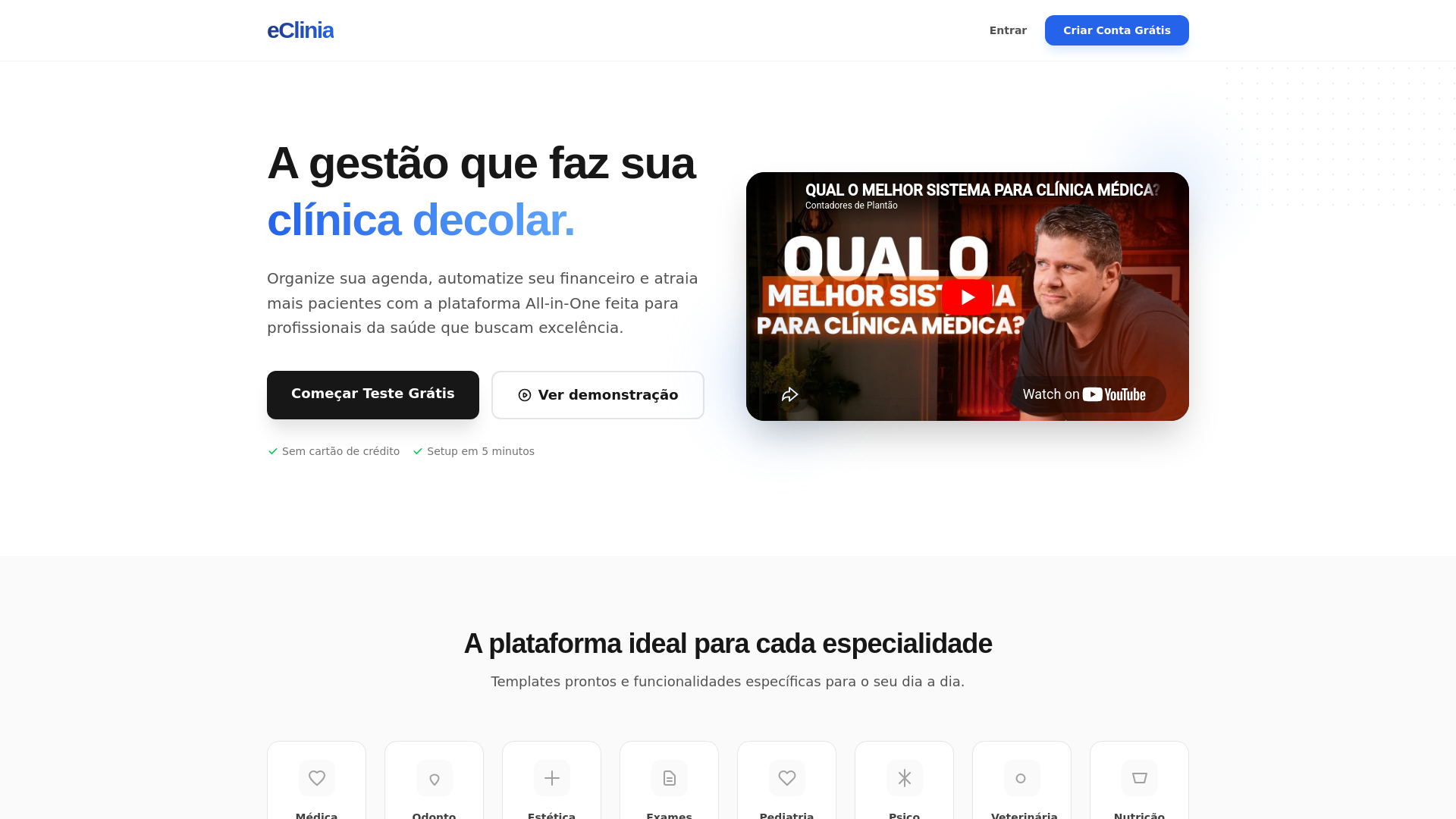 website screenshot of https://eclinia.com.br/