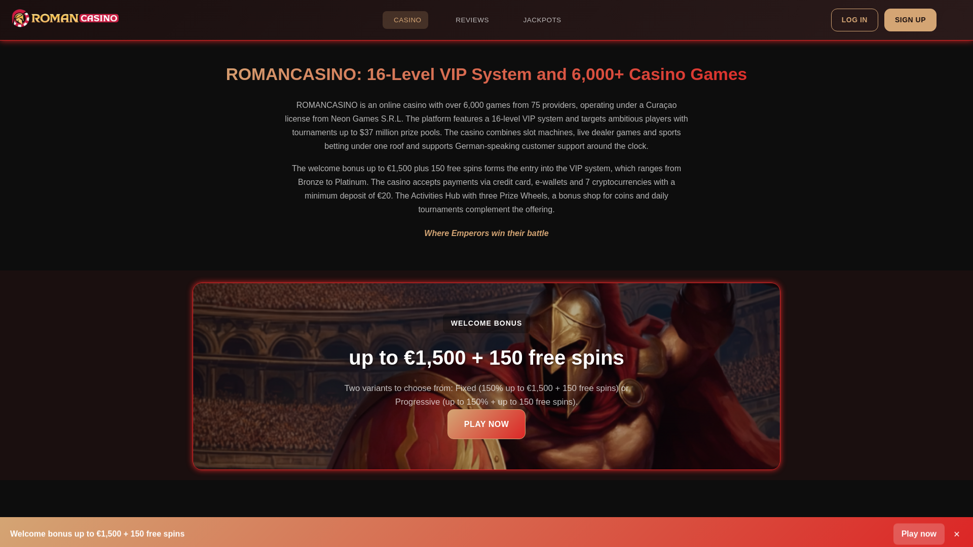 website screenshot of https://theromancasino.org/